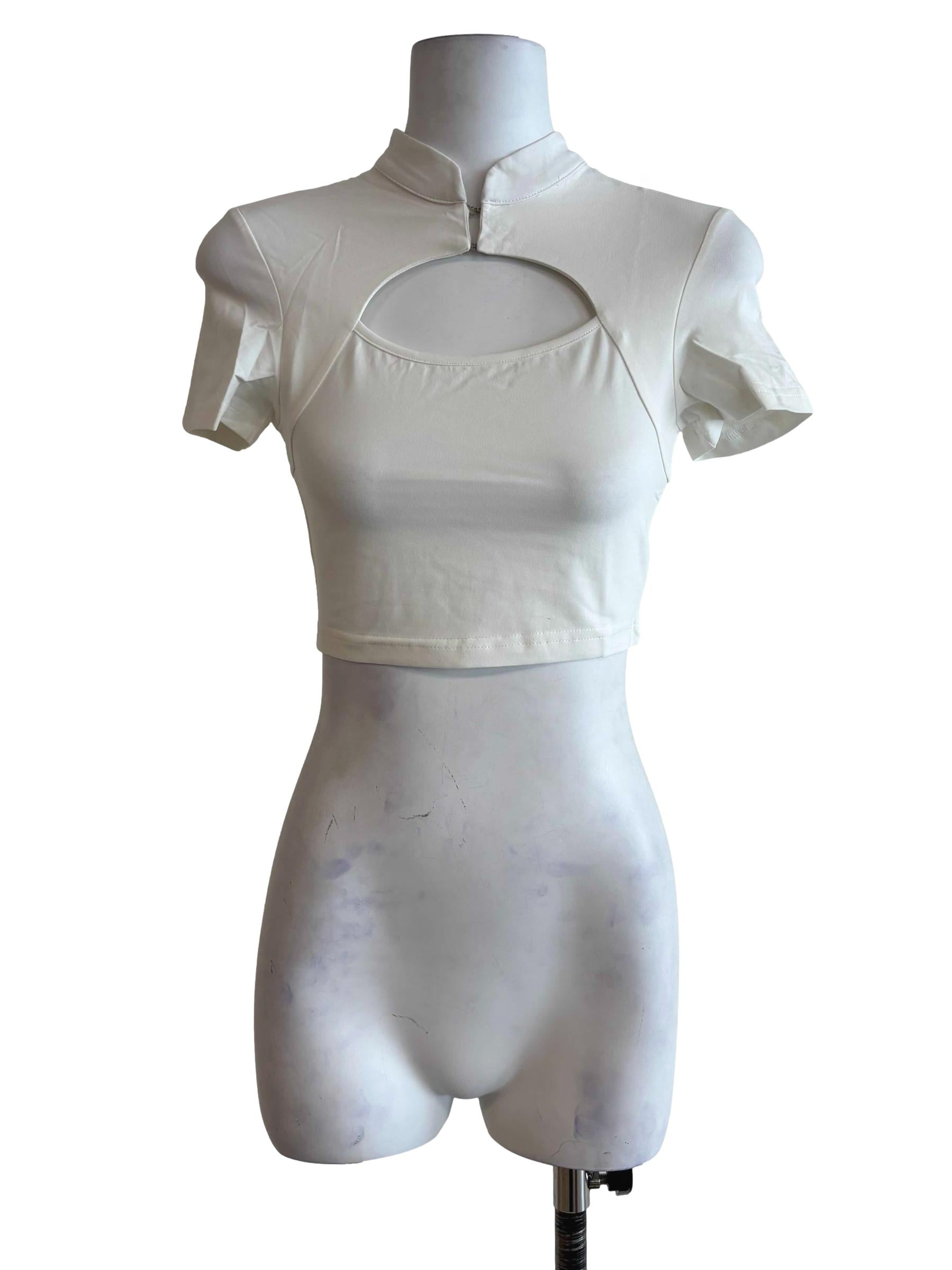 White Suki Mandarin Collar Crop Top