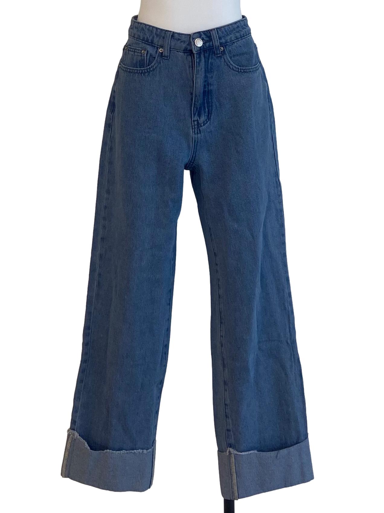 Blue Herringbone Straight Jeans YHF