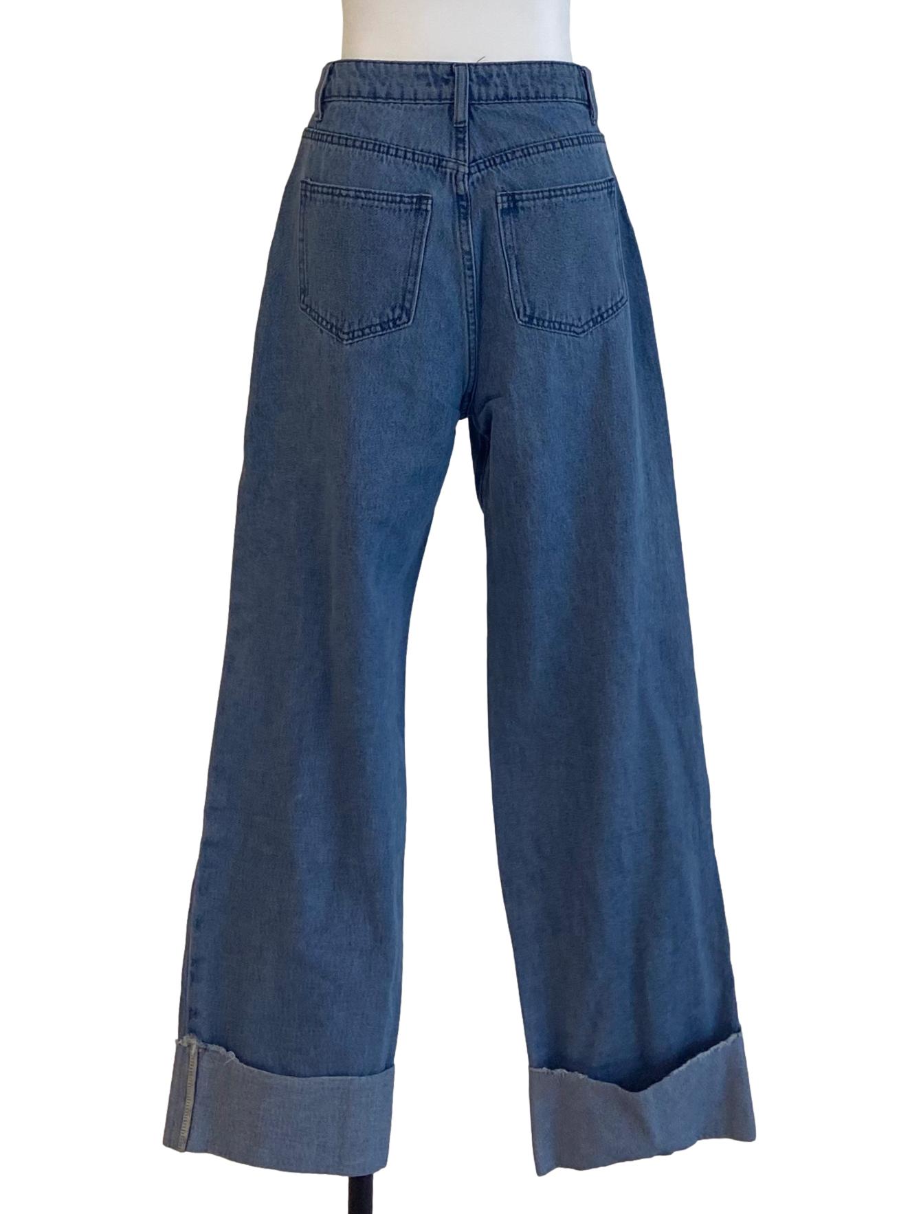 Blue Herringbone Straight Jeans YHF
