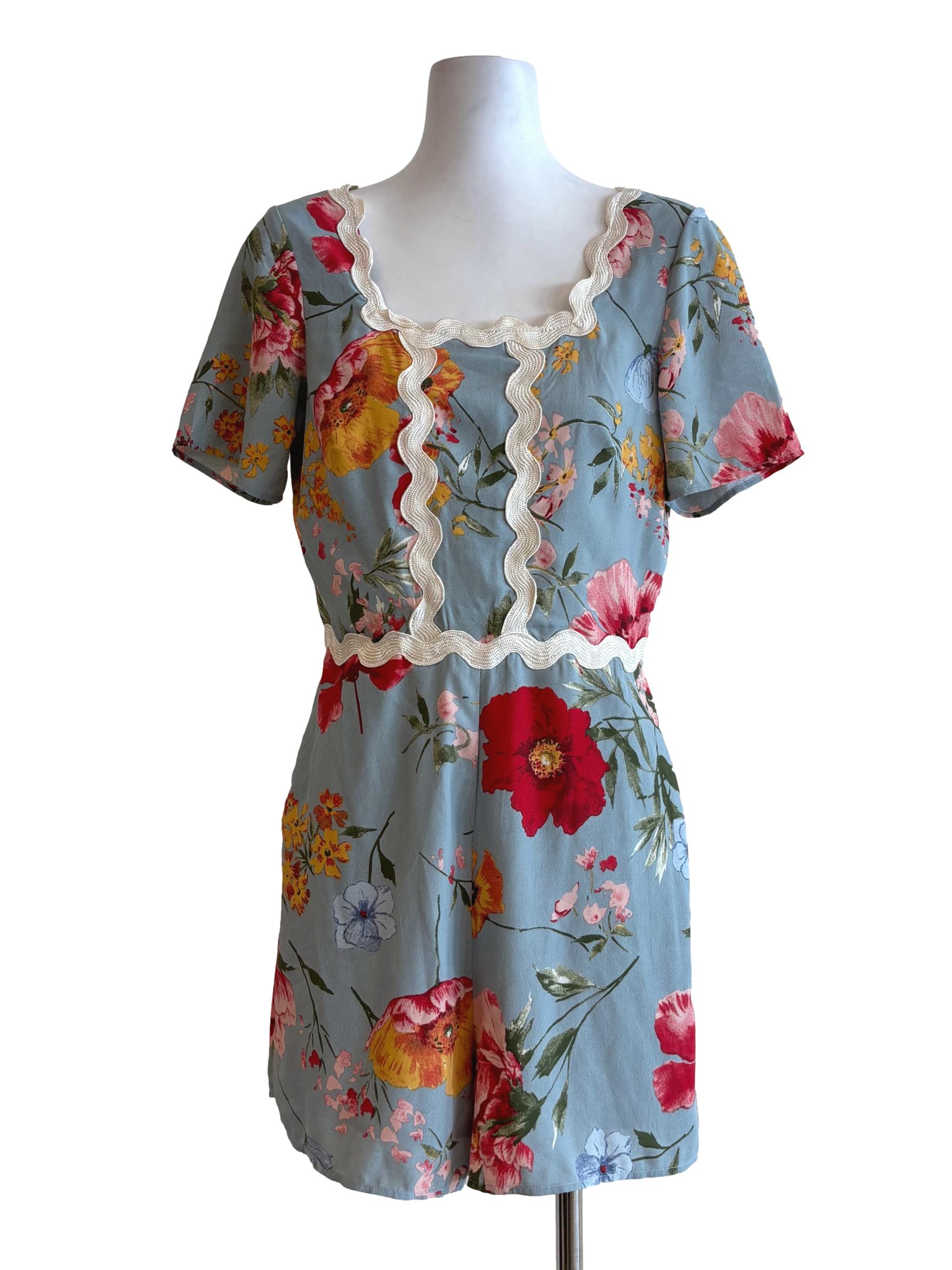 Sky Blue Floral Print Romper