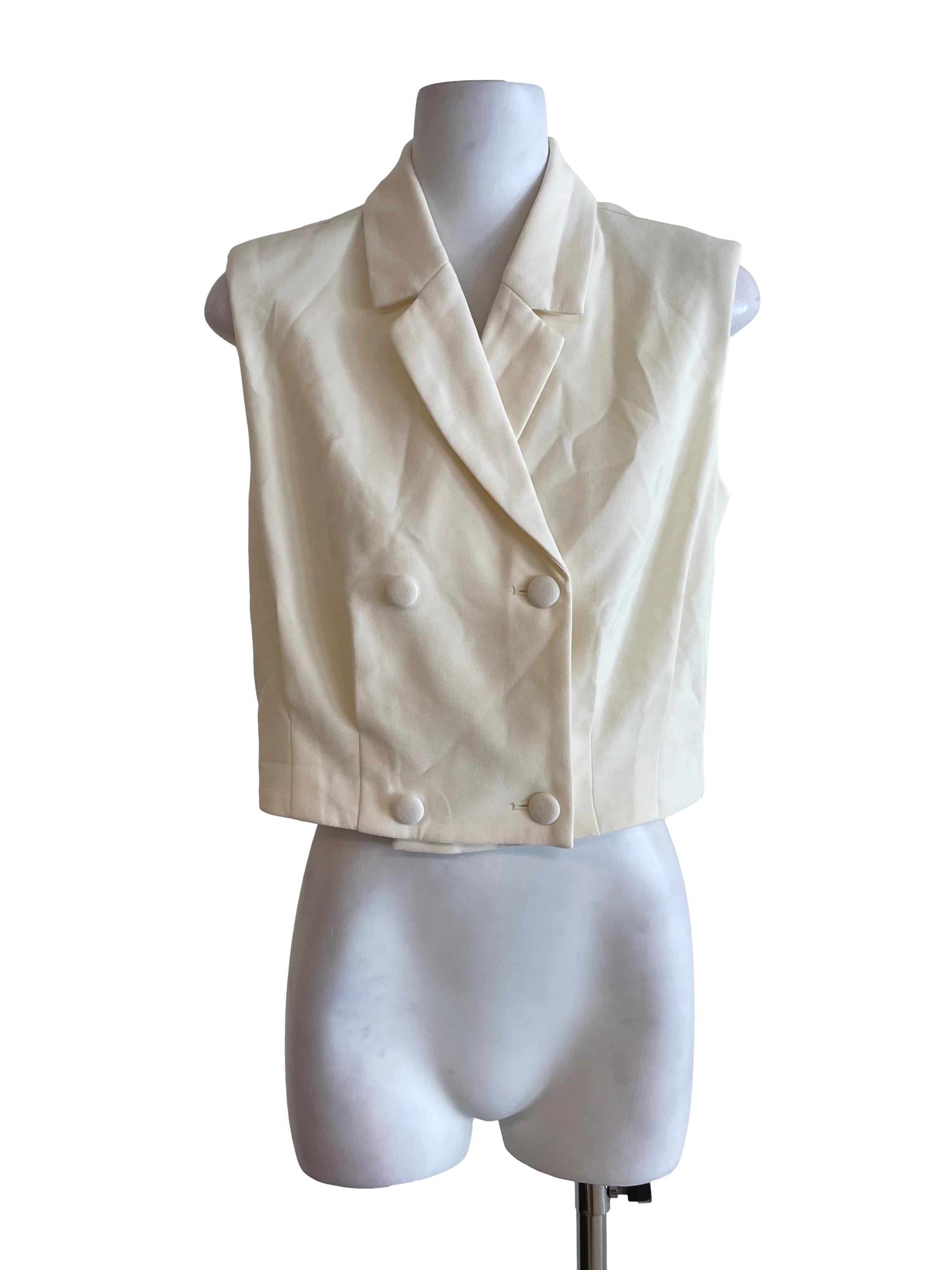 Off White Sleeveless Suit Crop Top