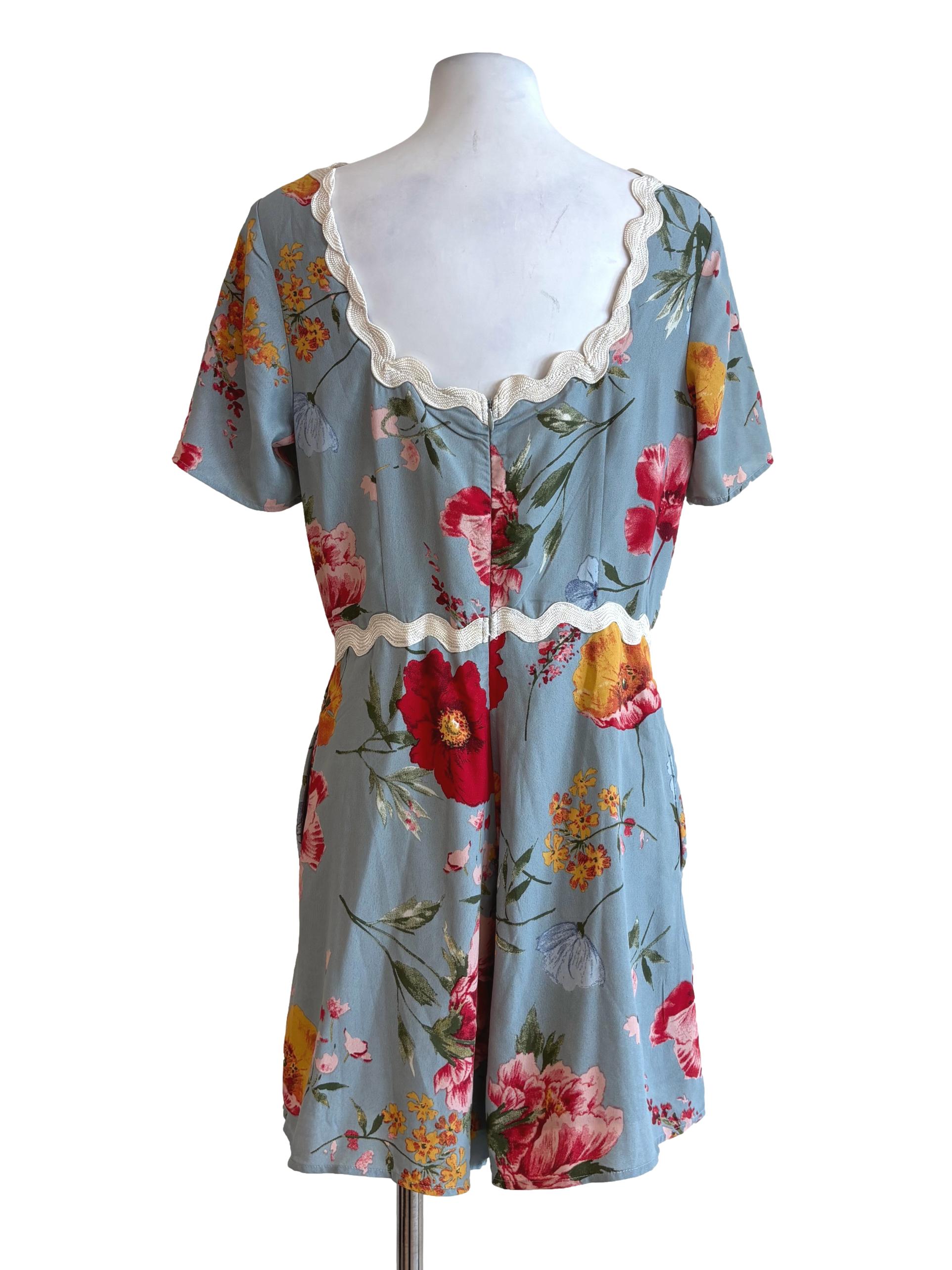 Sky Blue Floral Print Romper