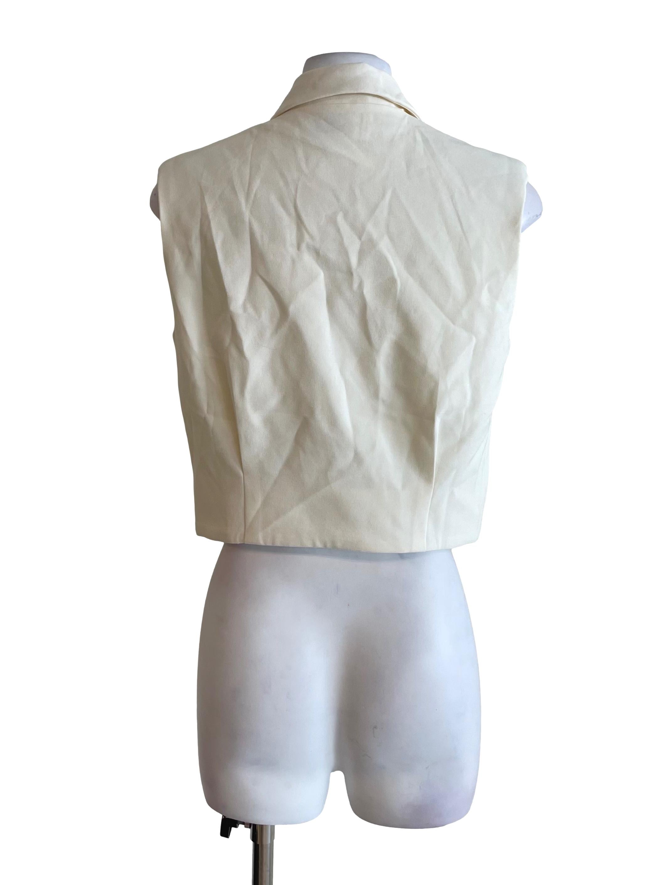 Off White Sleeveless Suit Crop Top