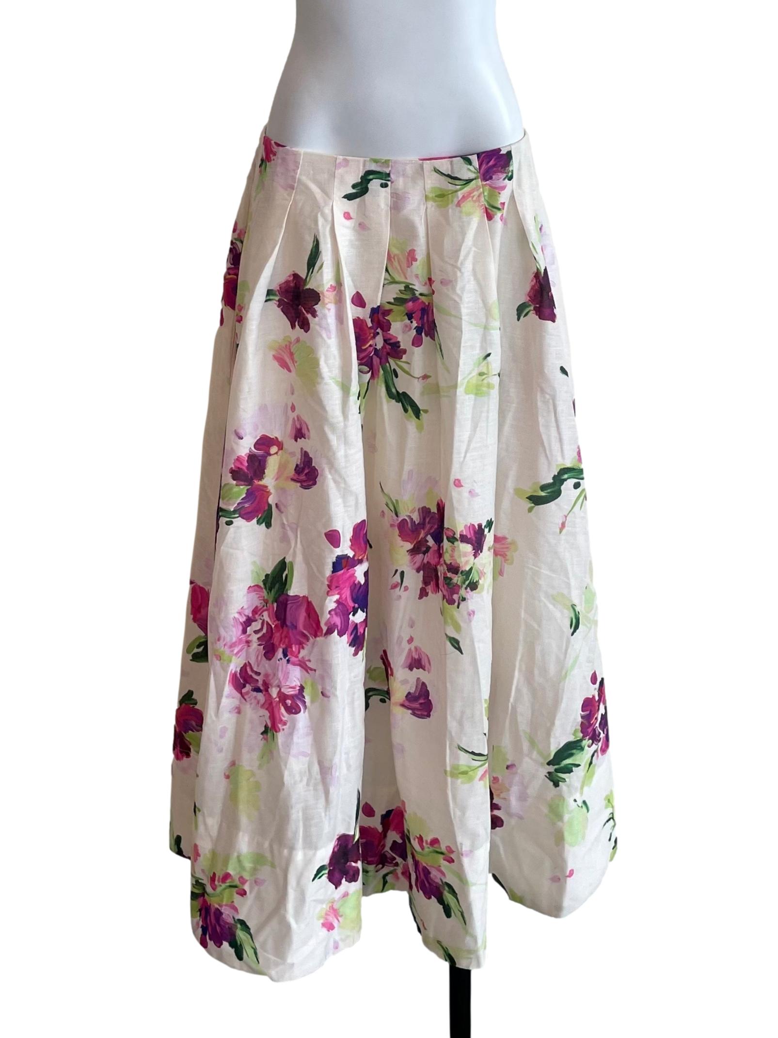 Parchment Floral Pleated Bouffant Skirt