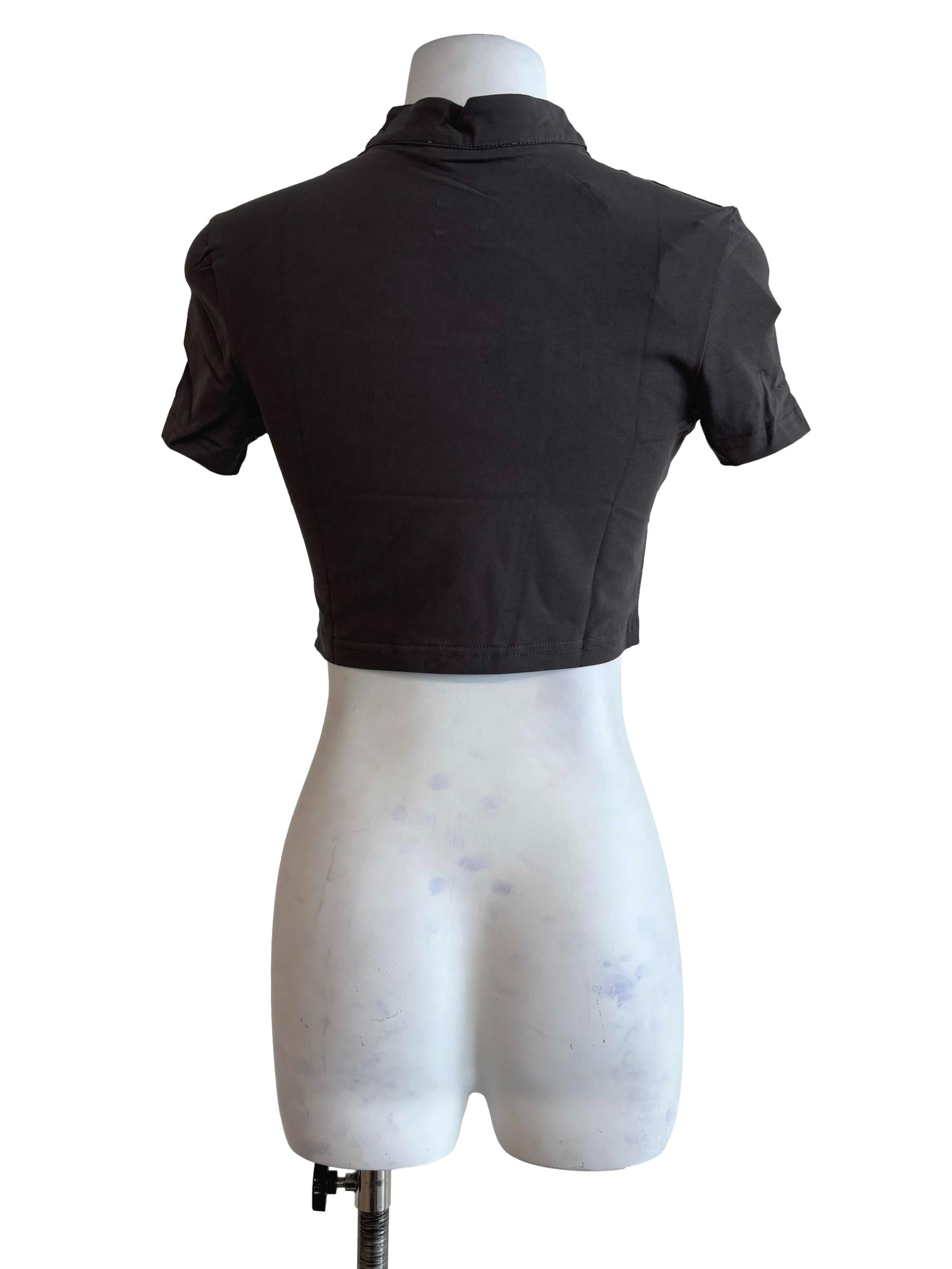 Grey Suki Mandarin Collar Crop Top