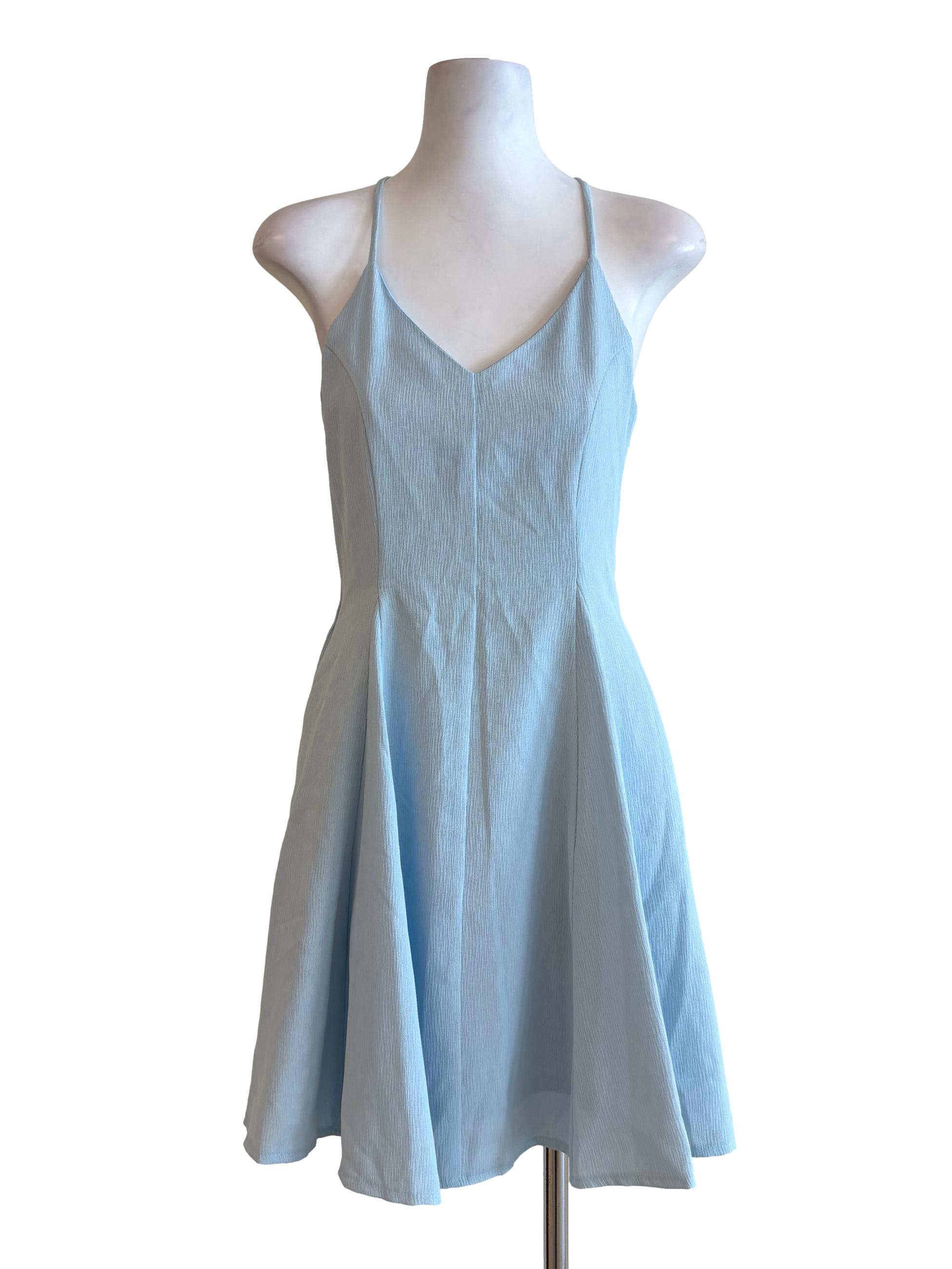 The Thread Theory Sky Blue A-Line Halter Dress | REFASH