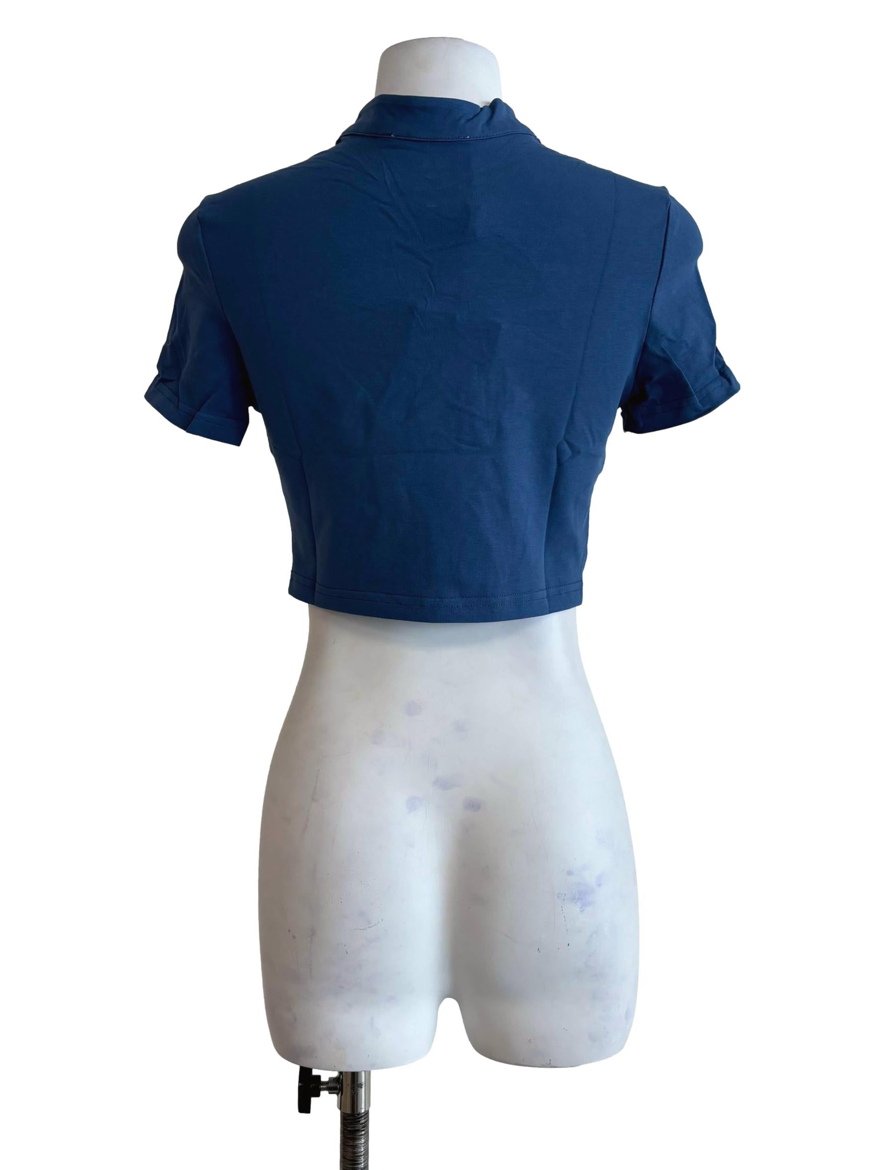 Blue Suki Mandarin Collar Crop Top