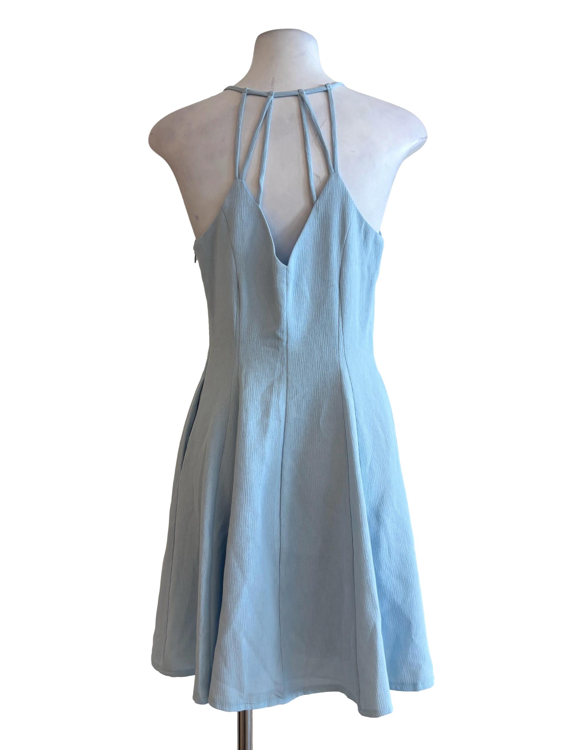 Sky Blue A-Line Halter Dress