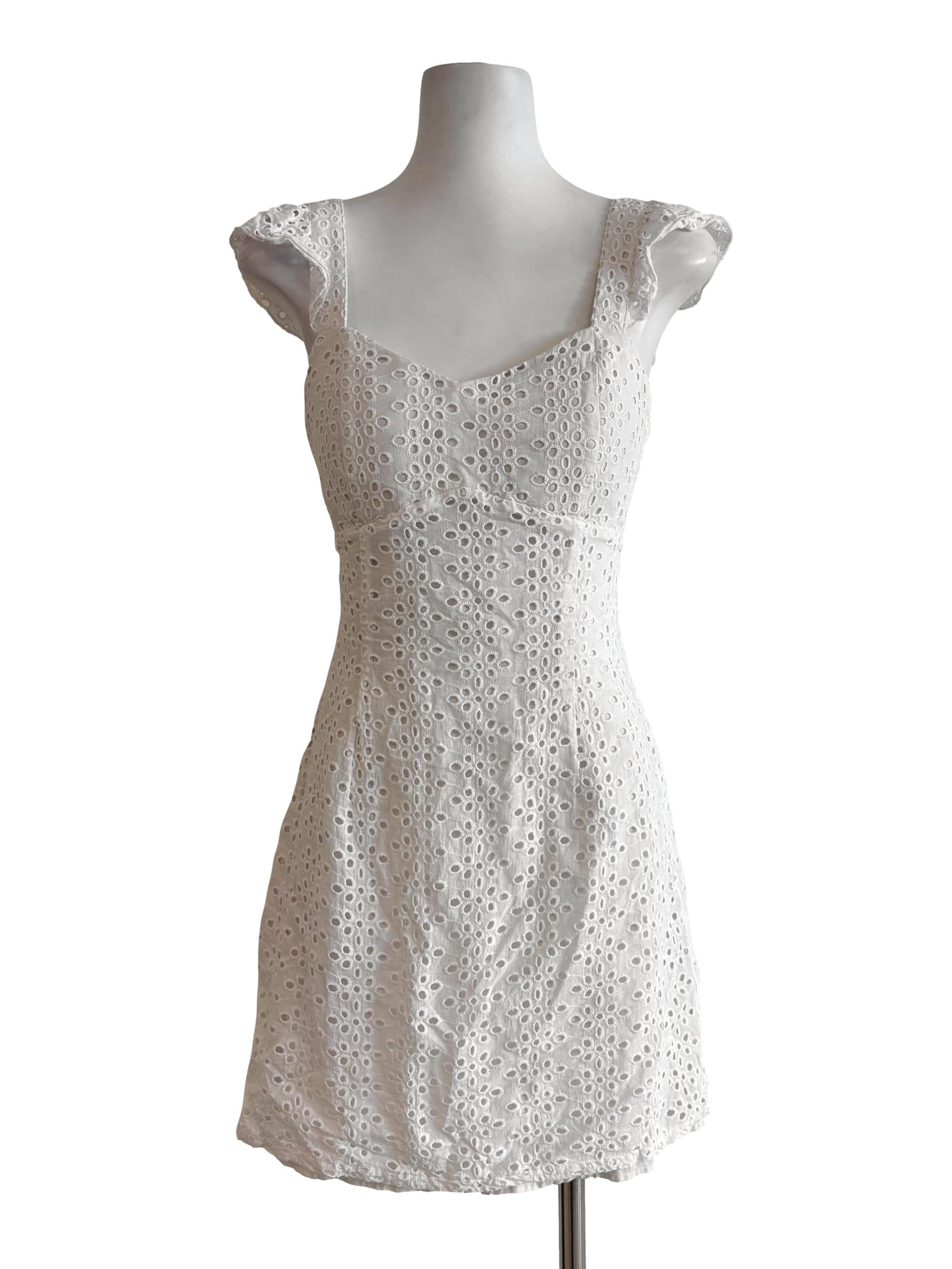Powder White Sweetheart Cotton Eyelet Dress LB