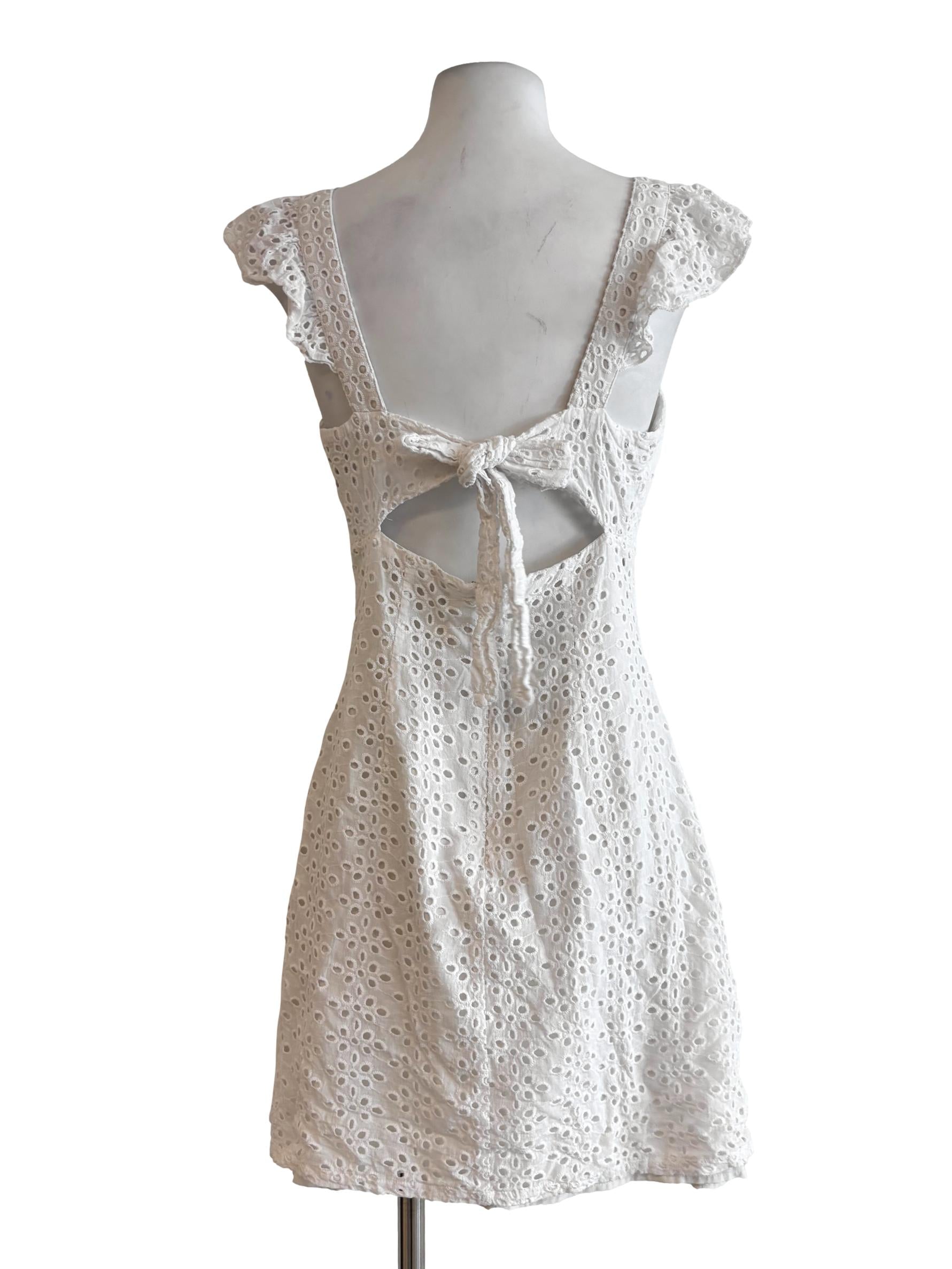 Powder White Sweetheart Cotton Eyelet Dress LB