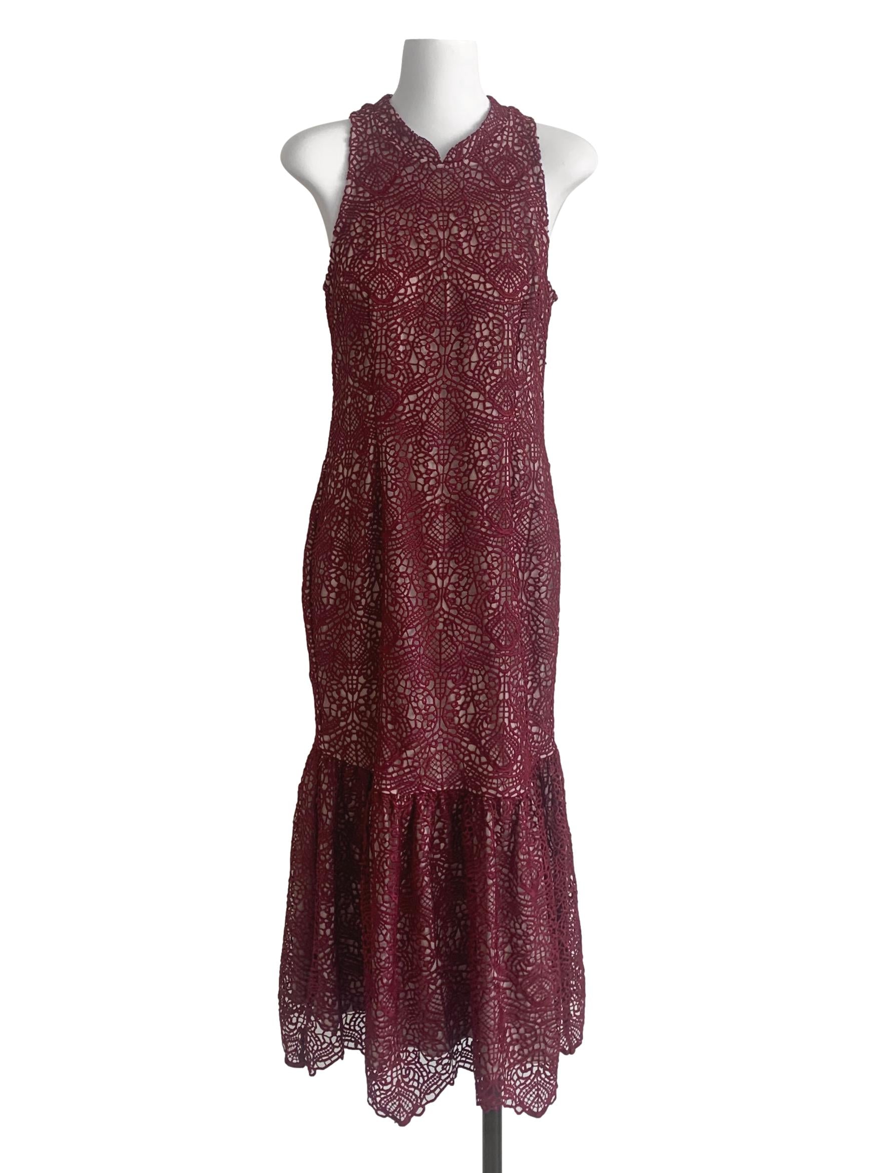 Ruby Red Laced Pattern Dress