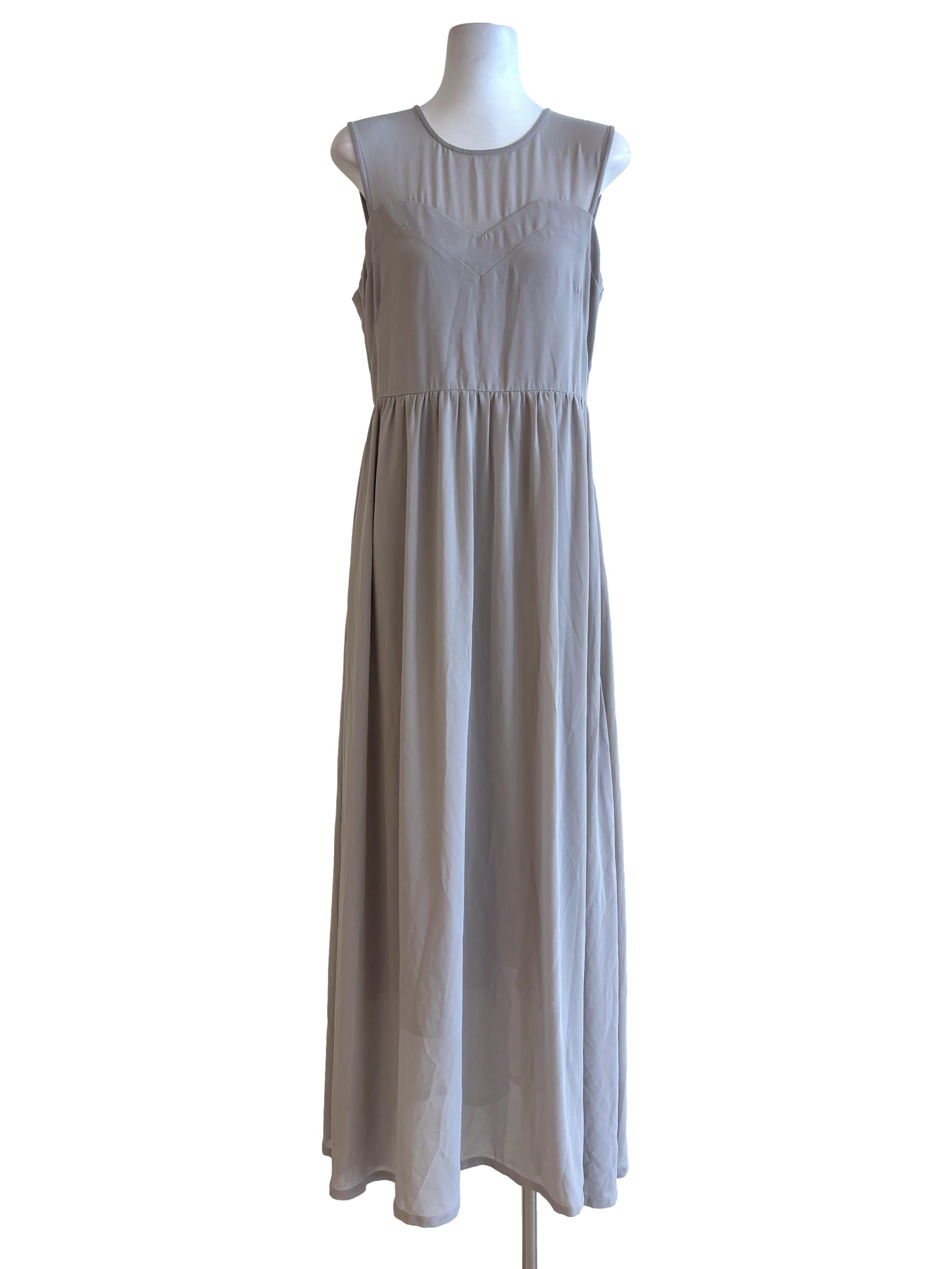 Silver Grey Sleeveless Illusion Neck Flare Dress