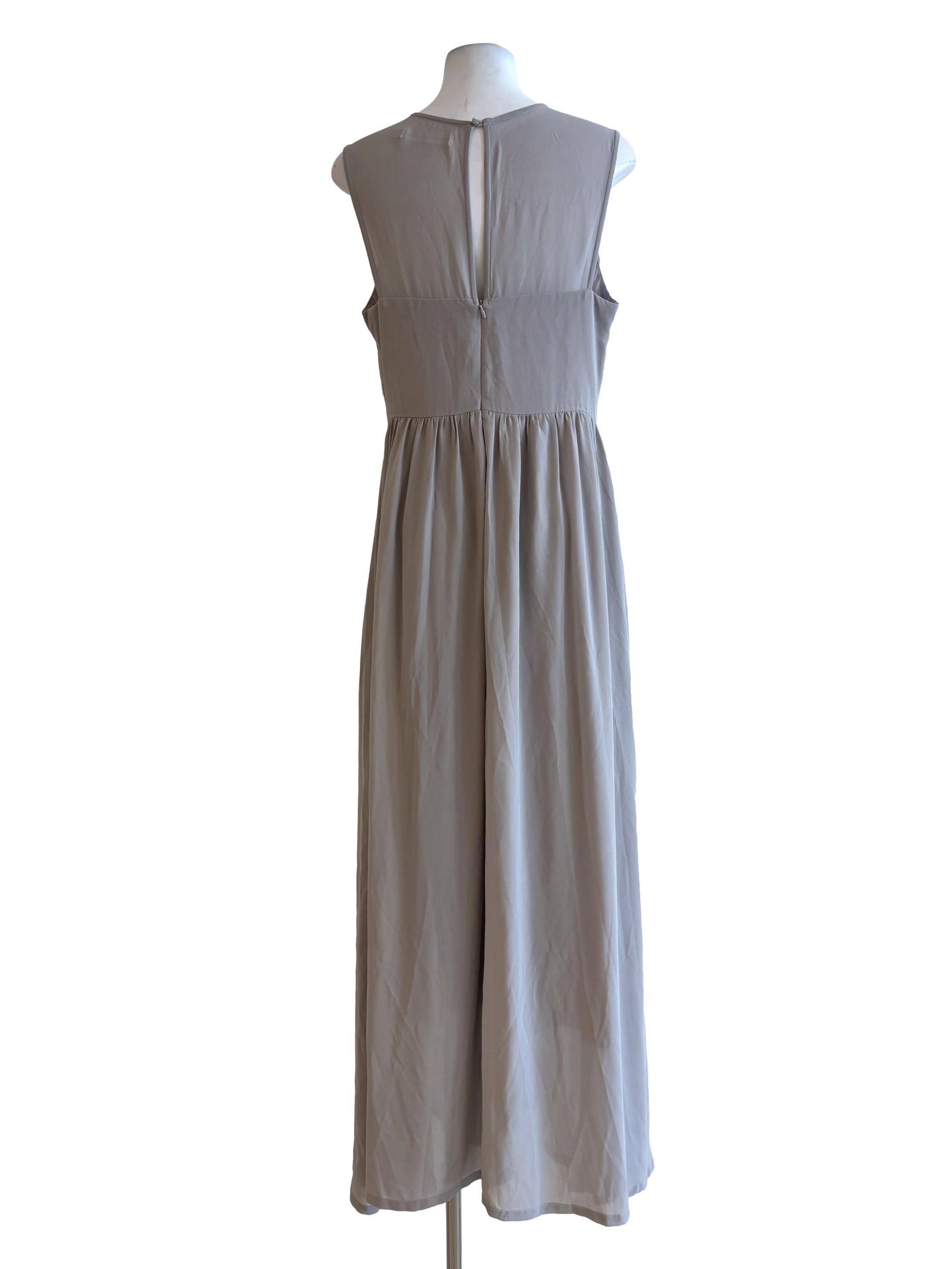 Silver Grey Sleeveless Illusion Neck Flare Dress