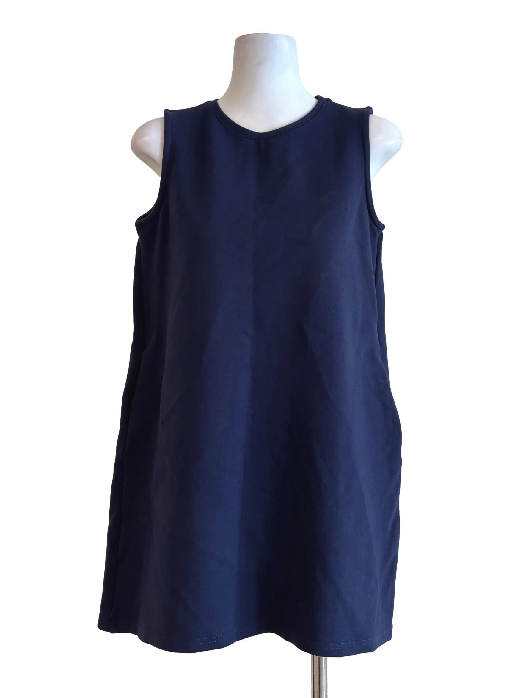 Navy Blue Sleeveless Plain Dress TEM