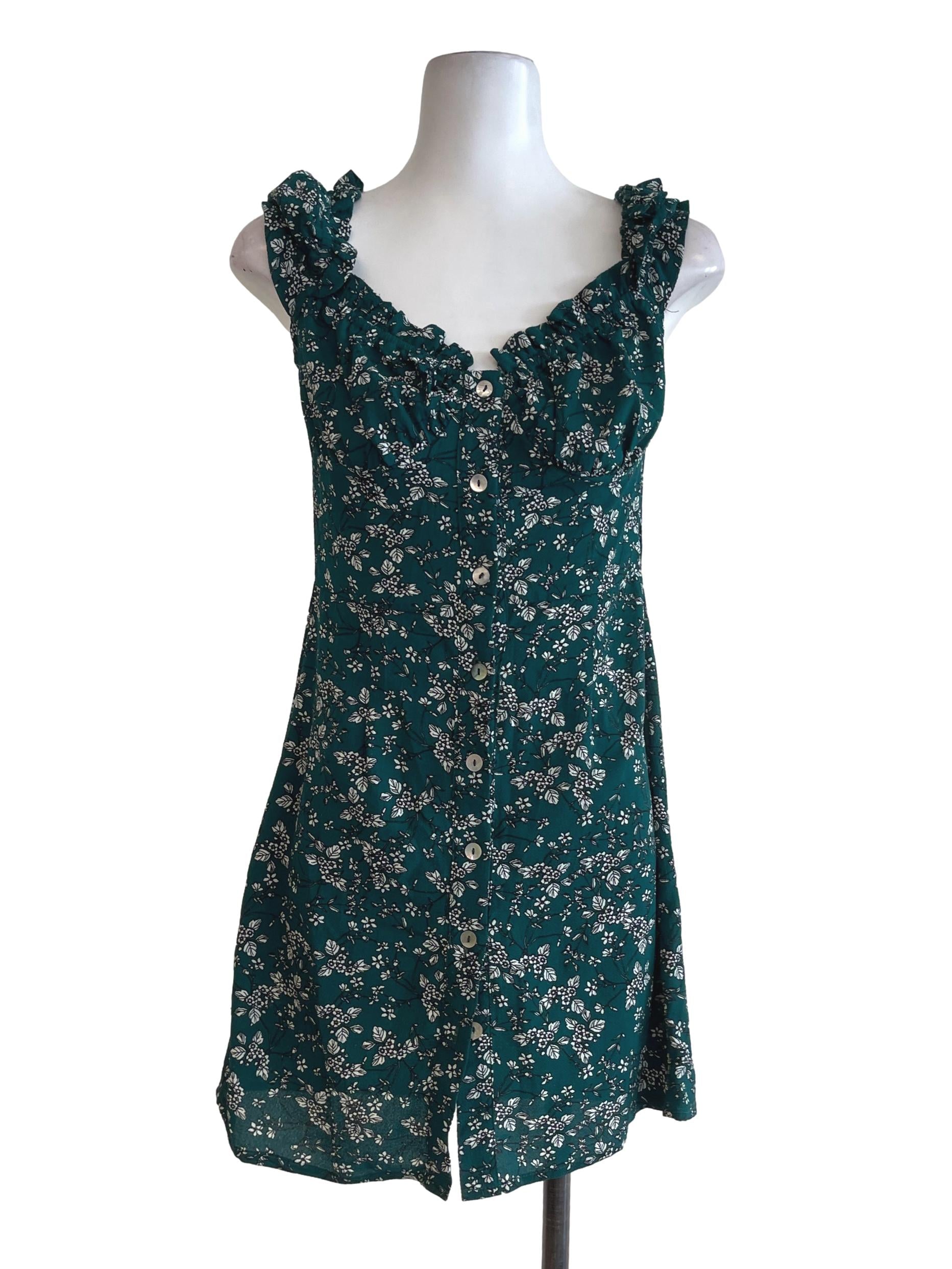Emerald Green Buttoned Floral Dress