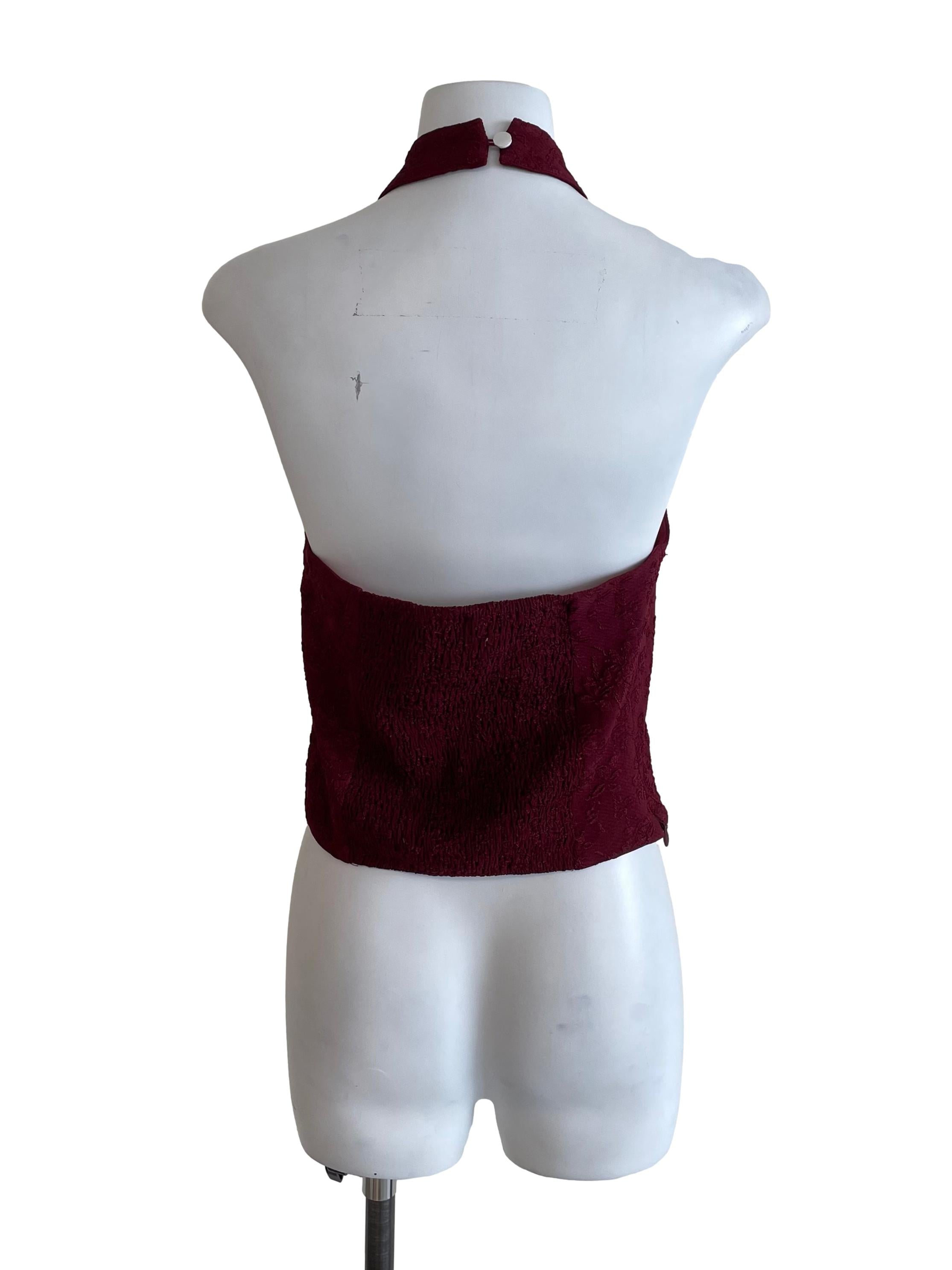 Wine Halter Neck Cheongsam Crop Top