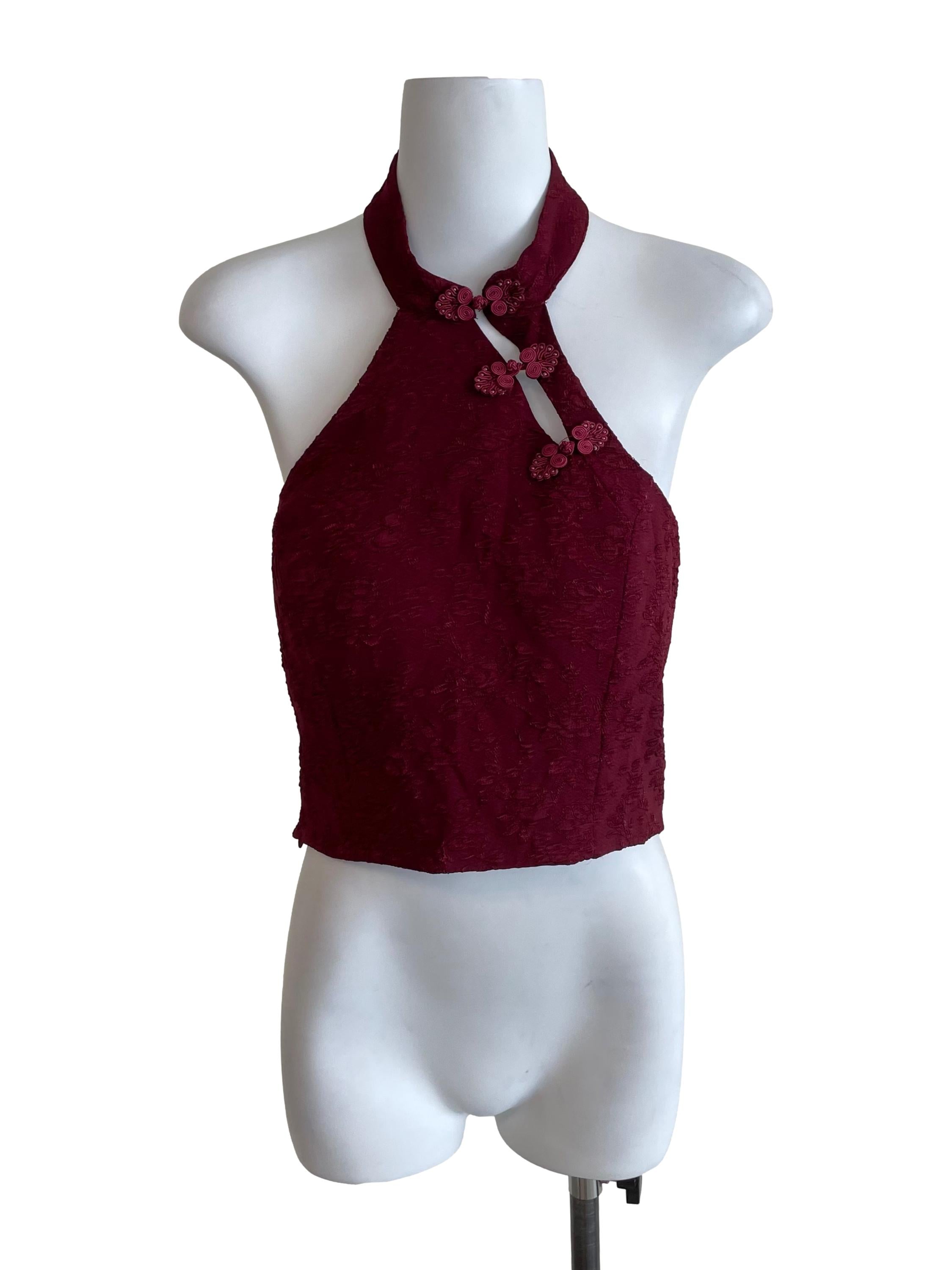 Wine Halter Neck Cheongsam Crop Top
