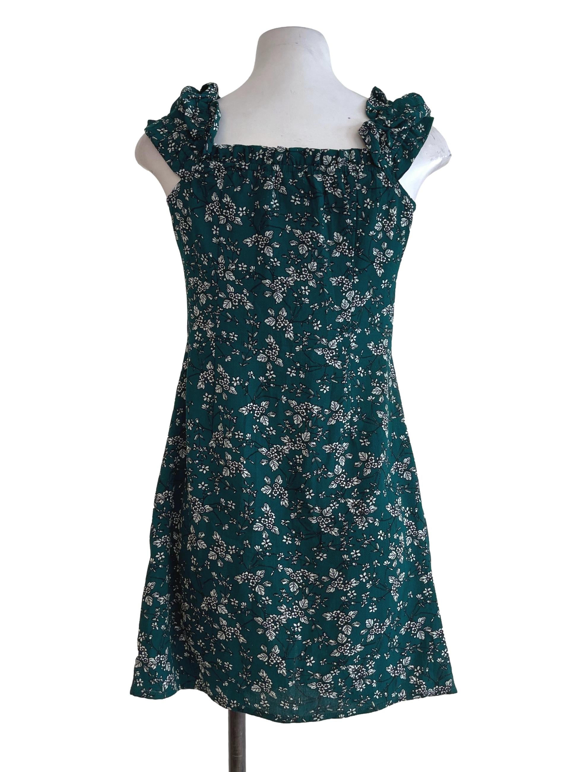 Emerald Green Buttoned Floral Dress