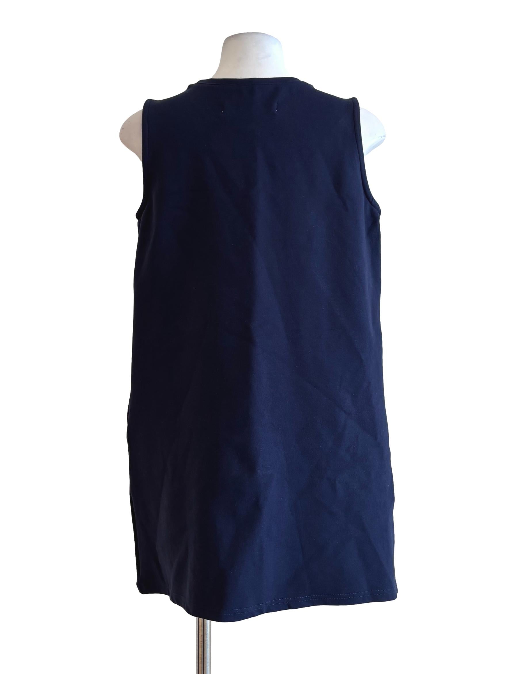 Navy Blue Sleeveless Plain Dress TEM