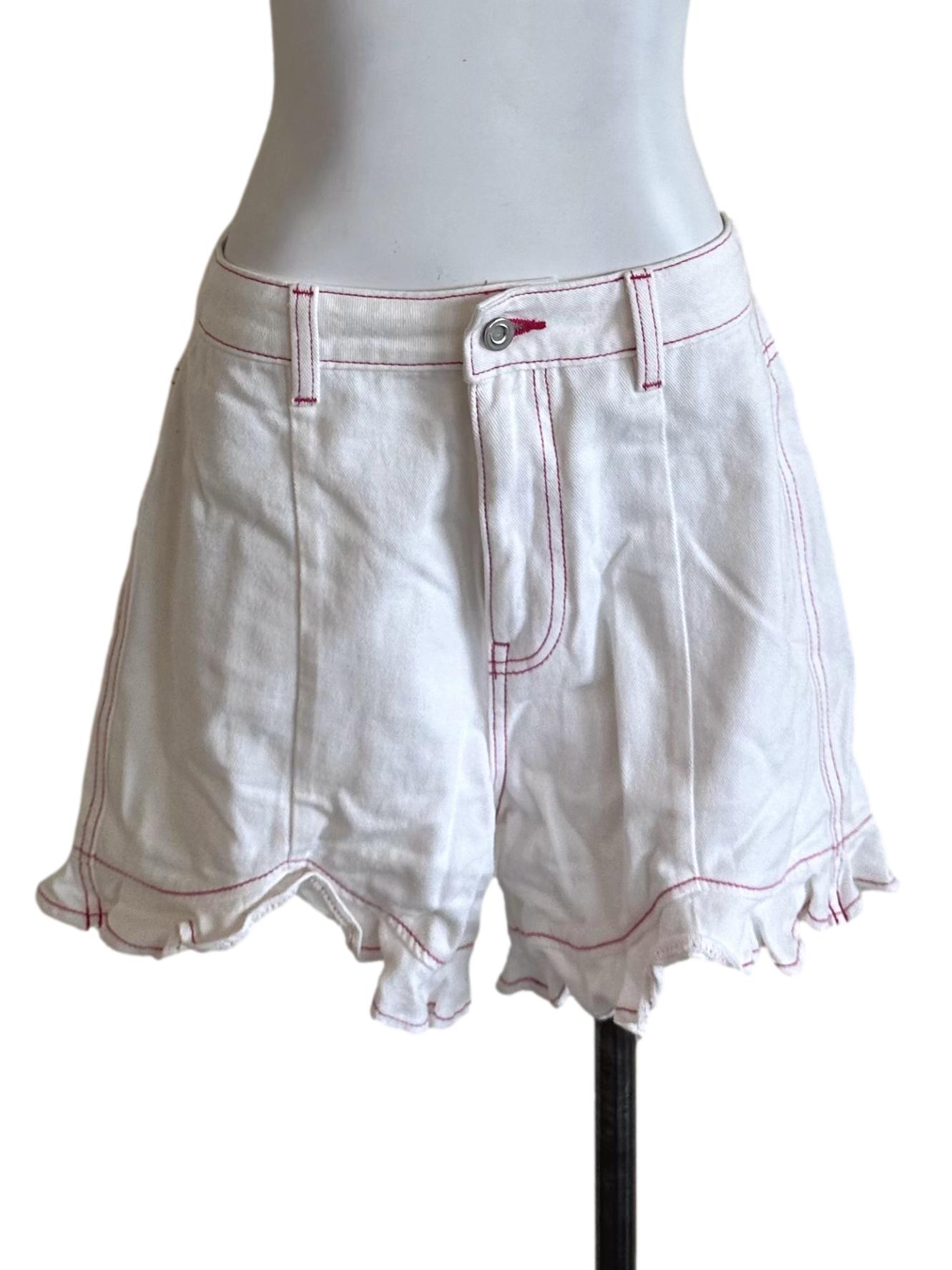 White Pink Denim Ribbon Shorts