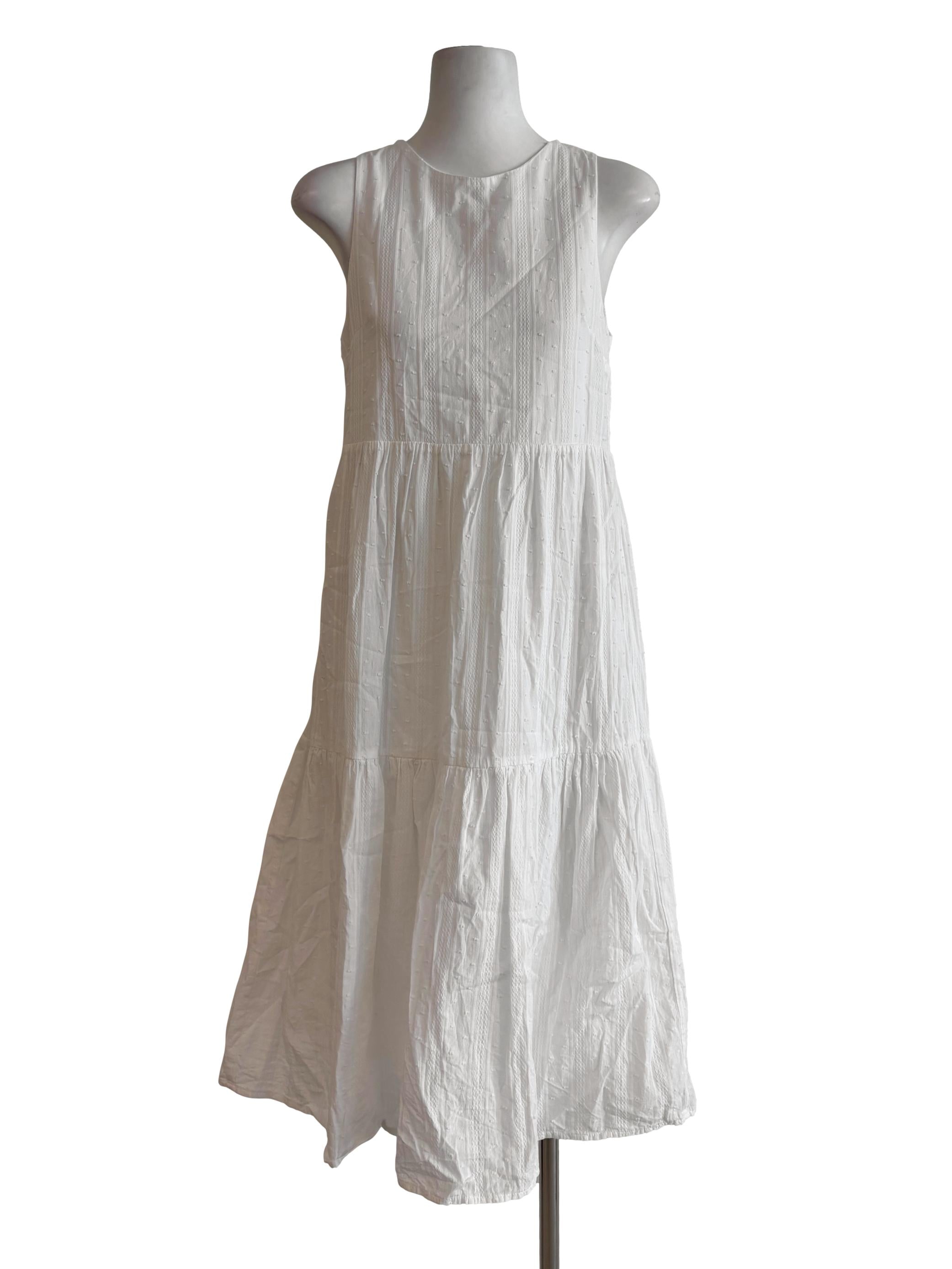 Pearl White Sleeveless Cotton Tier Dress