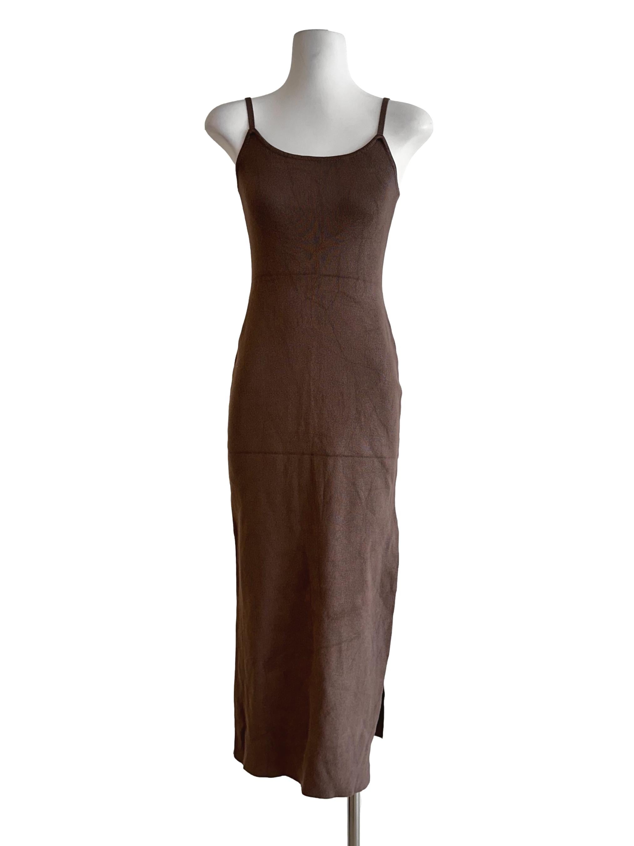 Coffee Brown Pencil Stripes Dress