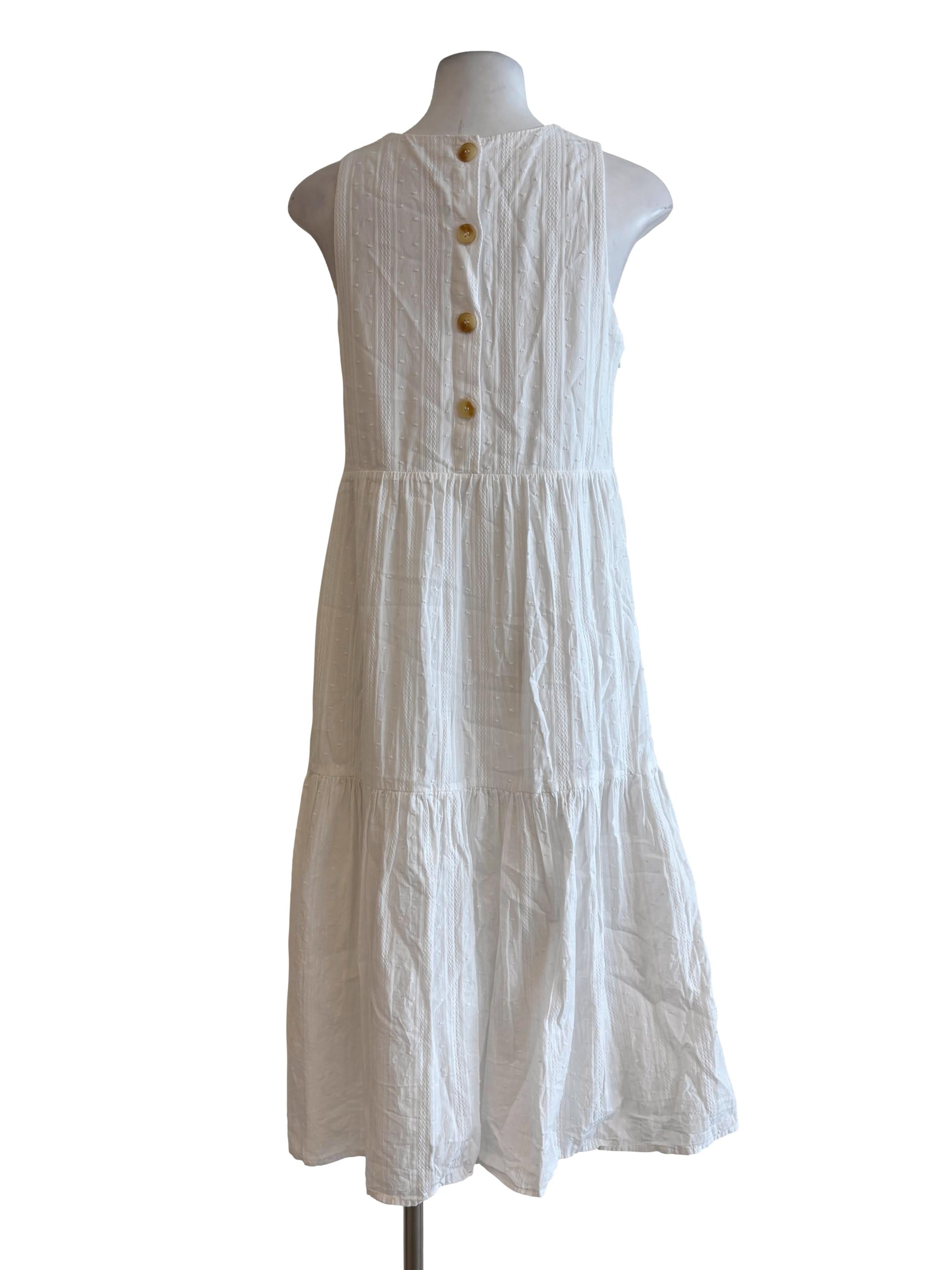 Pearl White Sleeveless Cotton Tier Dress