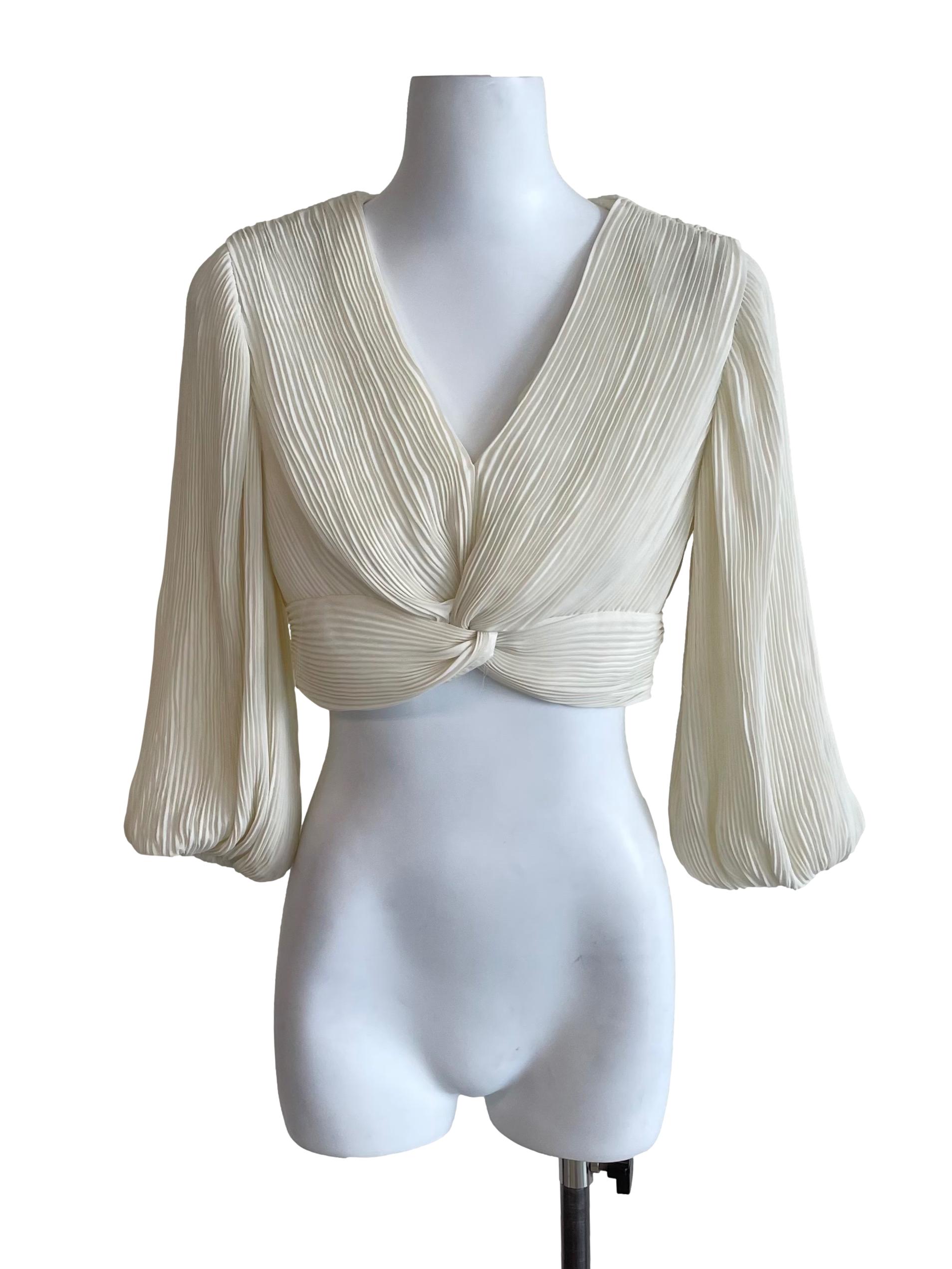 Off White Accordion Knot Crop Top