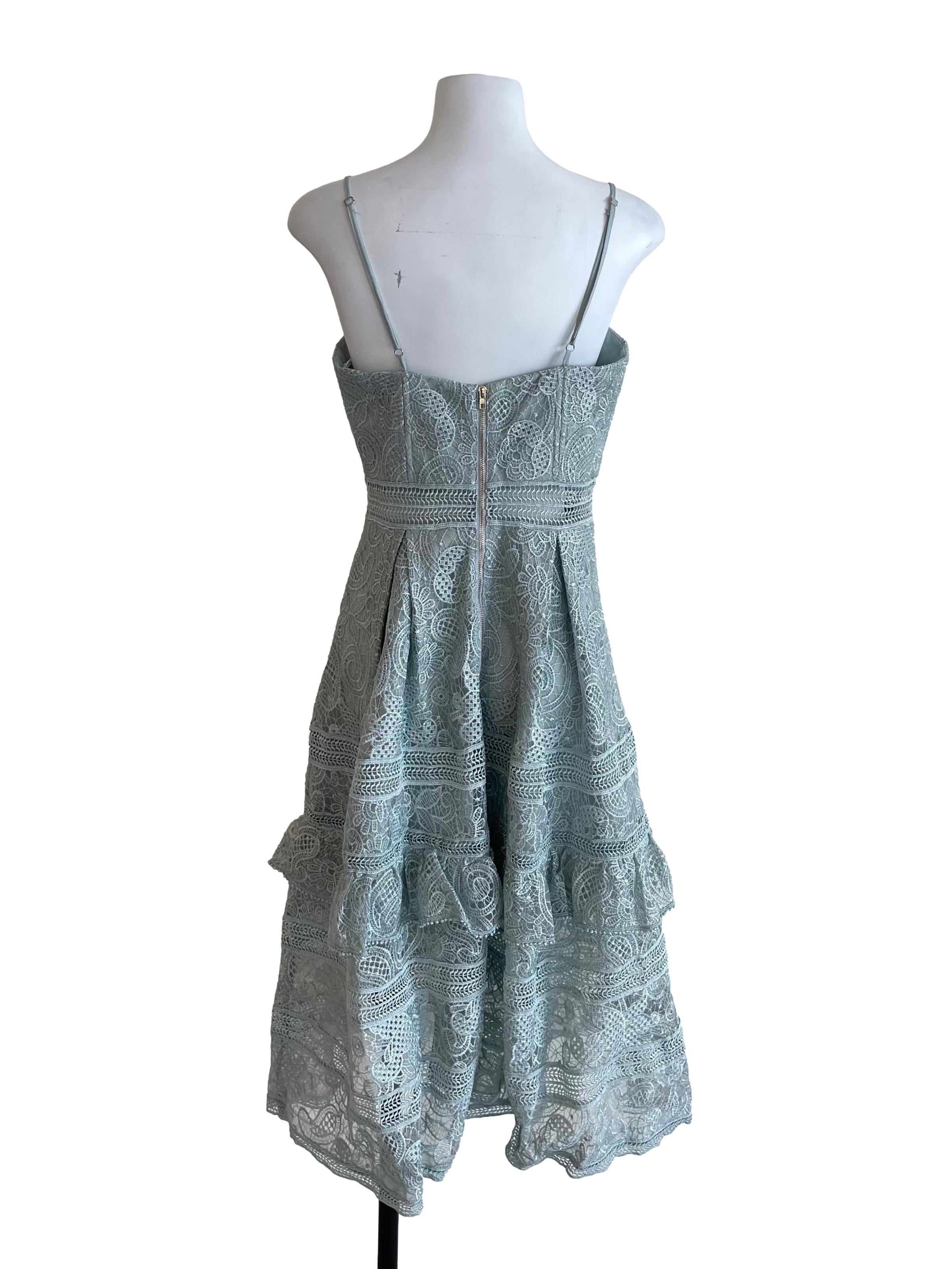 Muted Teal Embroidery Hollow Dress