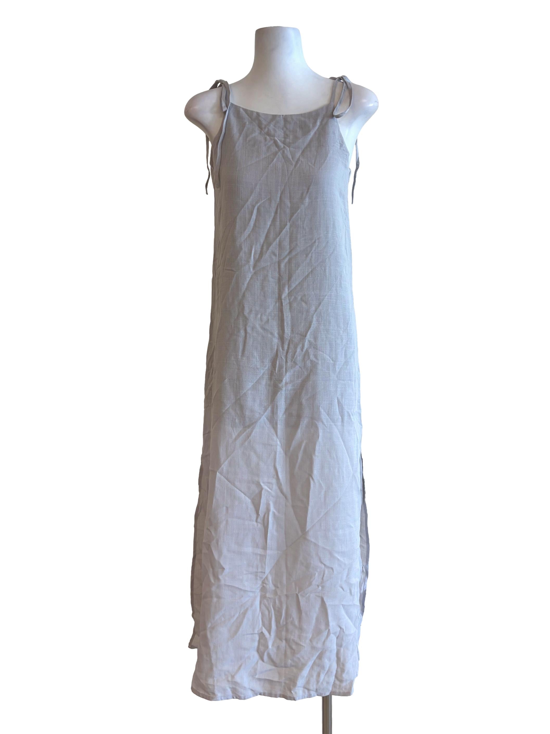 Chrome Grey Side Slit Linen Slip Dress TTR