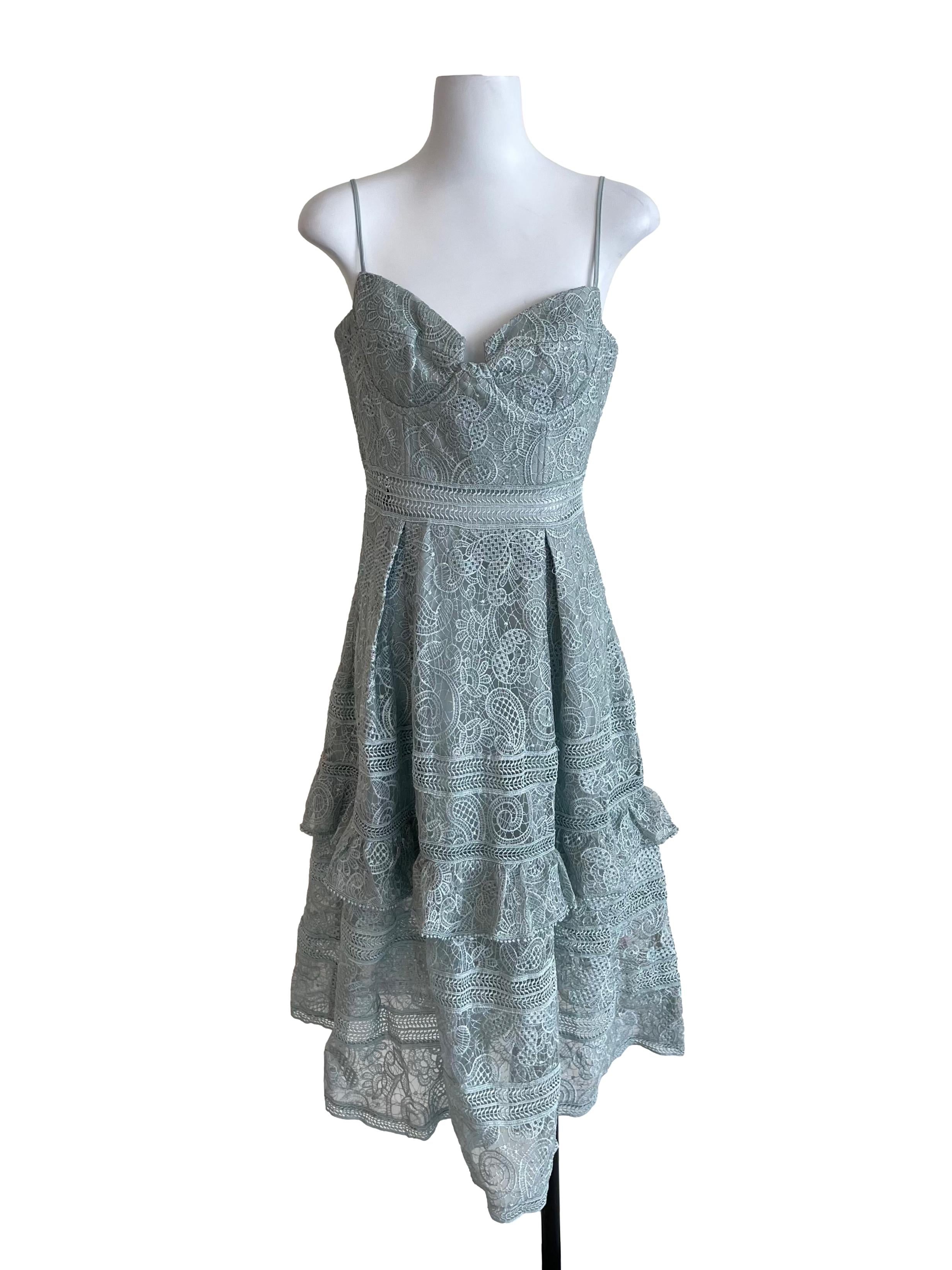 Muted Teal Embroidery Hollow Dress