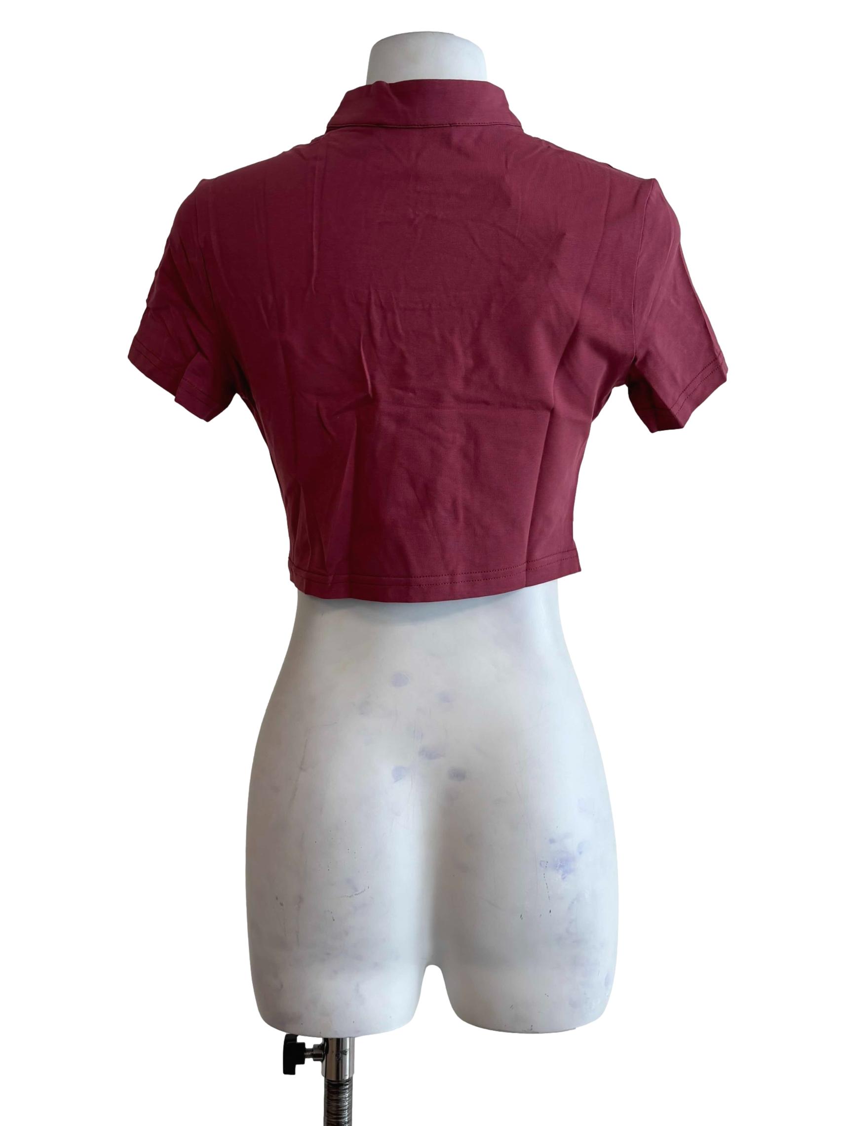 Rose Pink Suki Mandarin Collar Crop Top