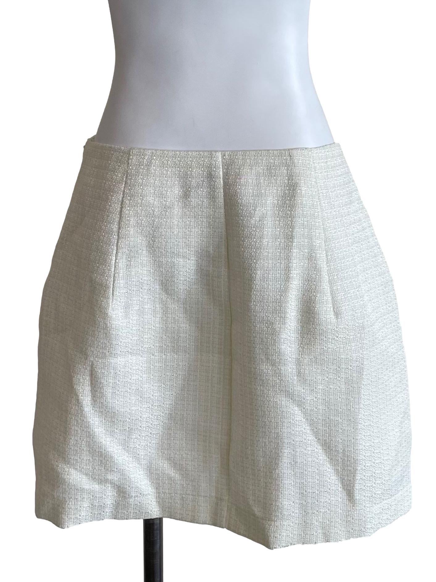White Rhinestone Button Mini Skirt