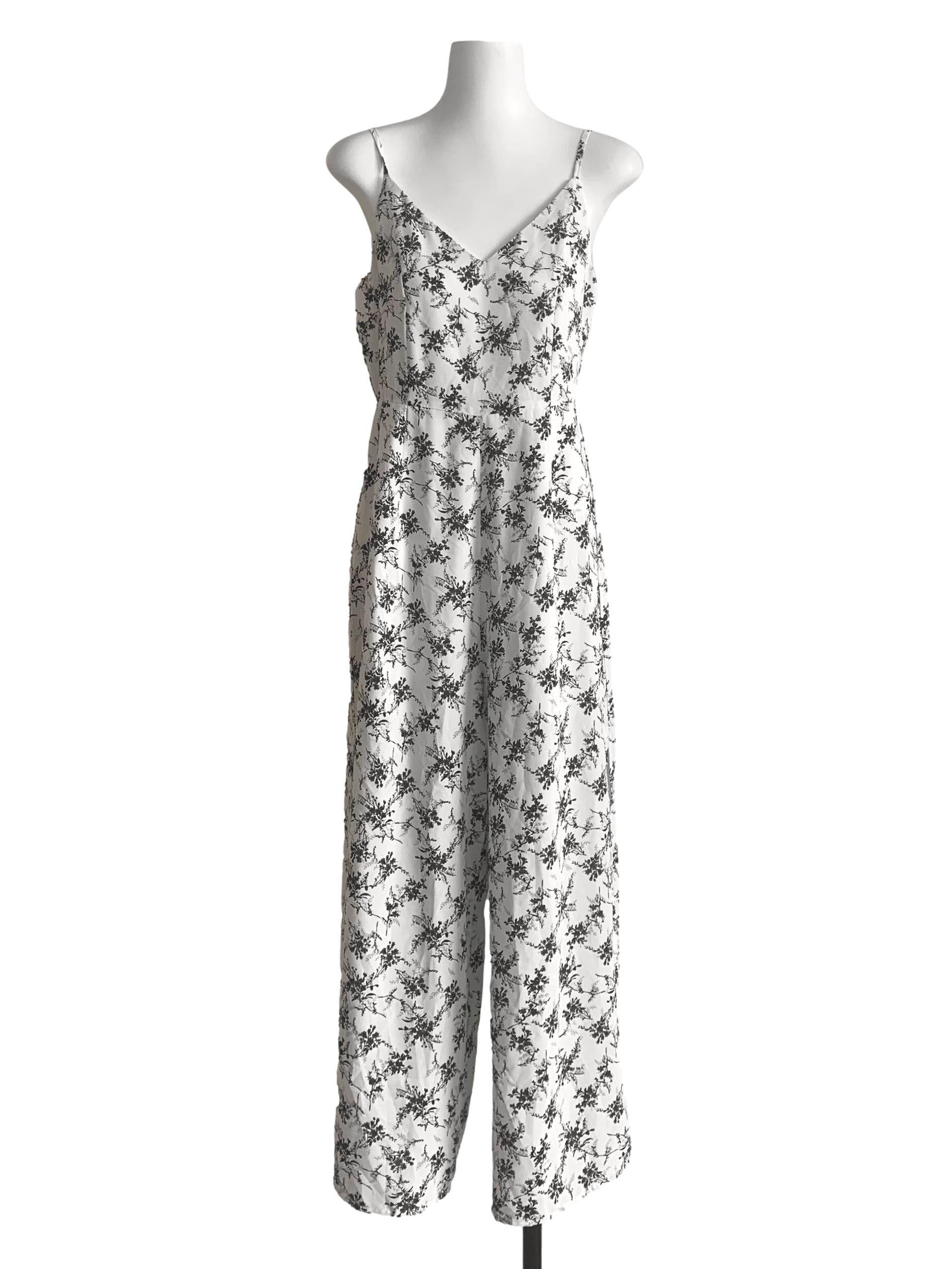 White Flower Pattern Jumpsuit