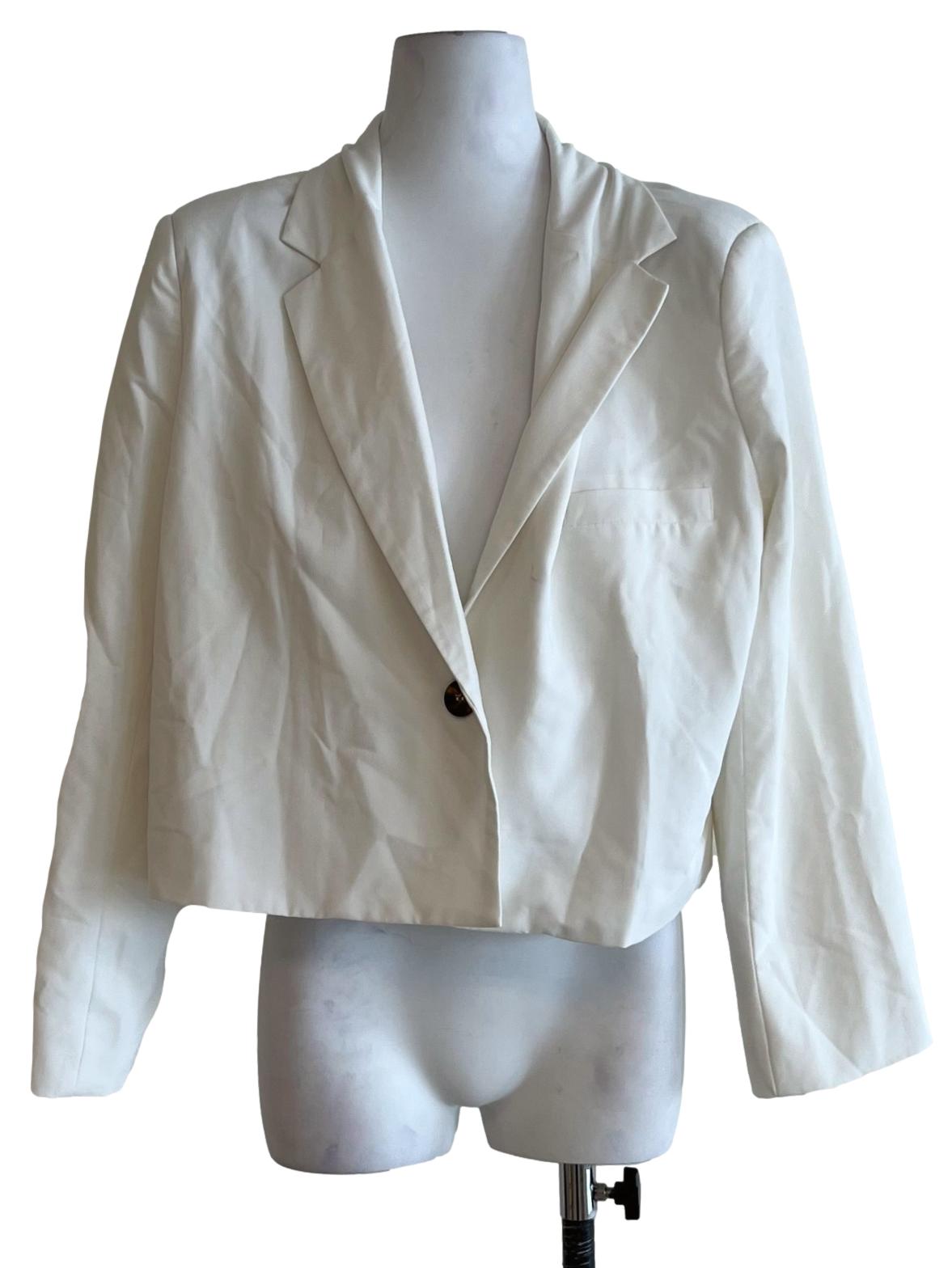White Wing-Collar Single-Breasted Blazer