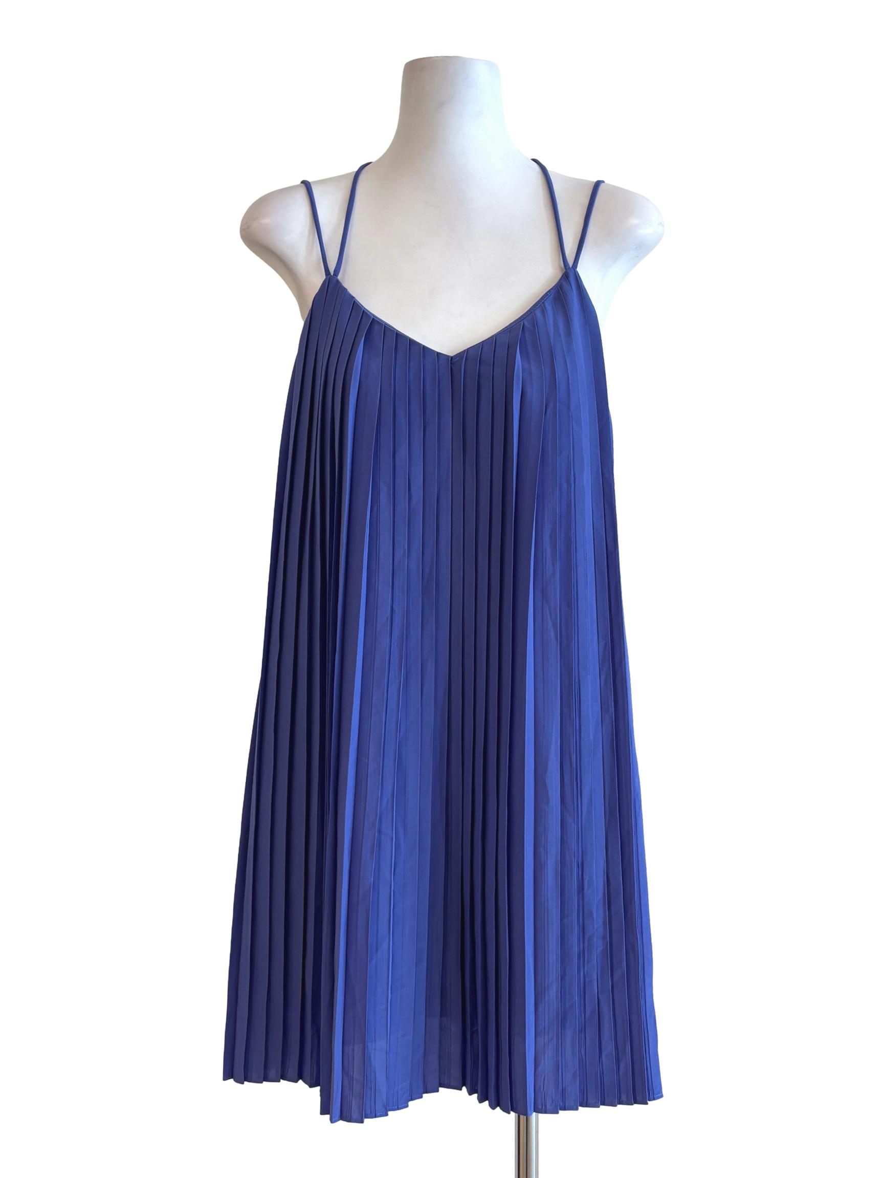 Purple Double Strap Pleated Shift Dress TTR