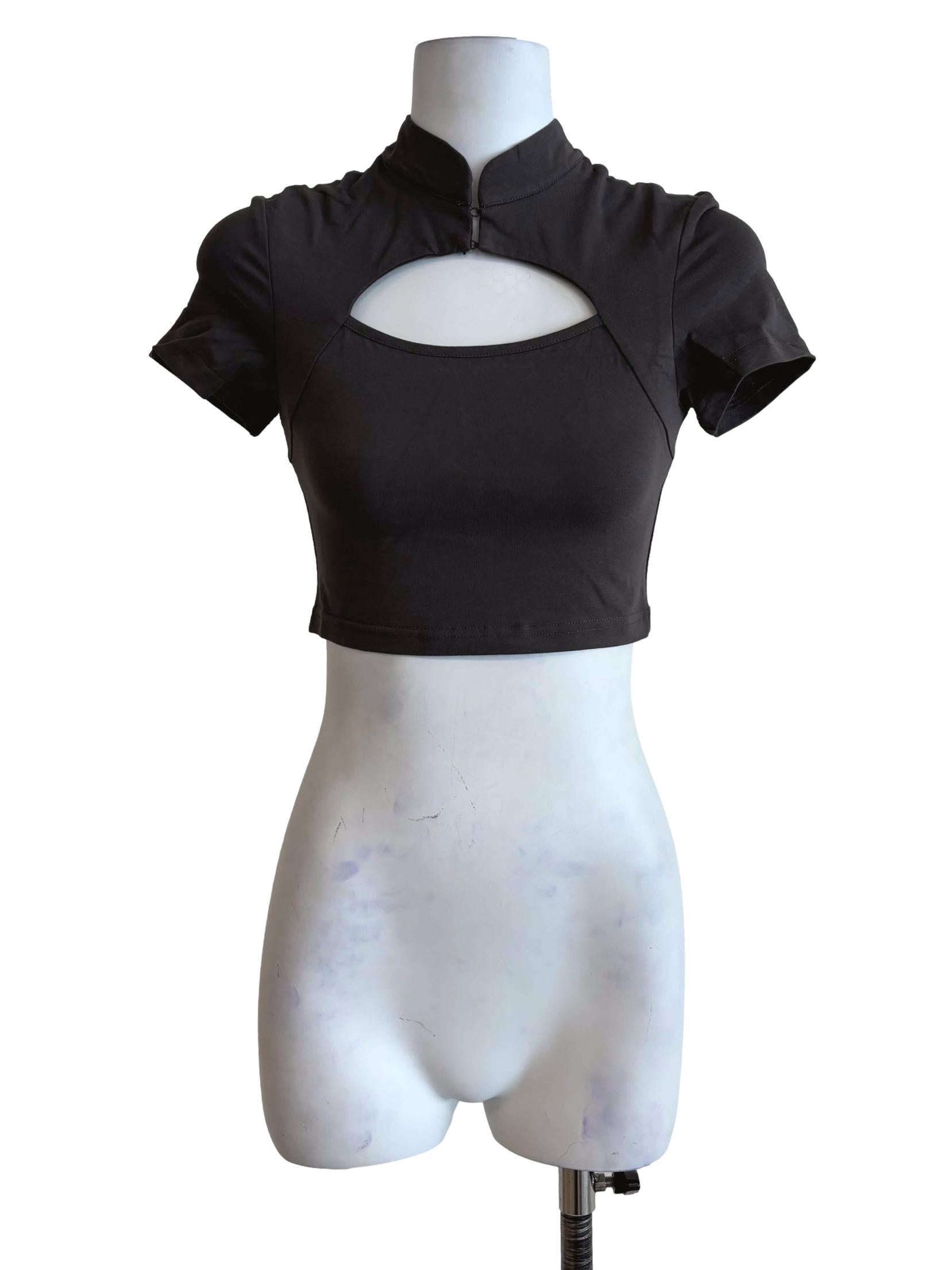 Grey Suki Mandarin Collar Crop Top