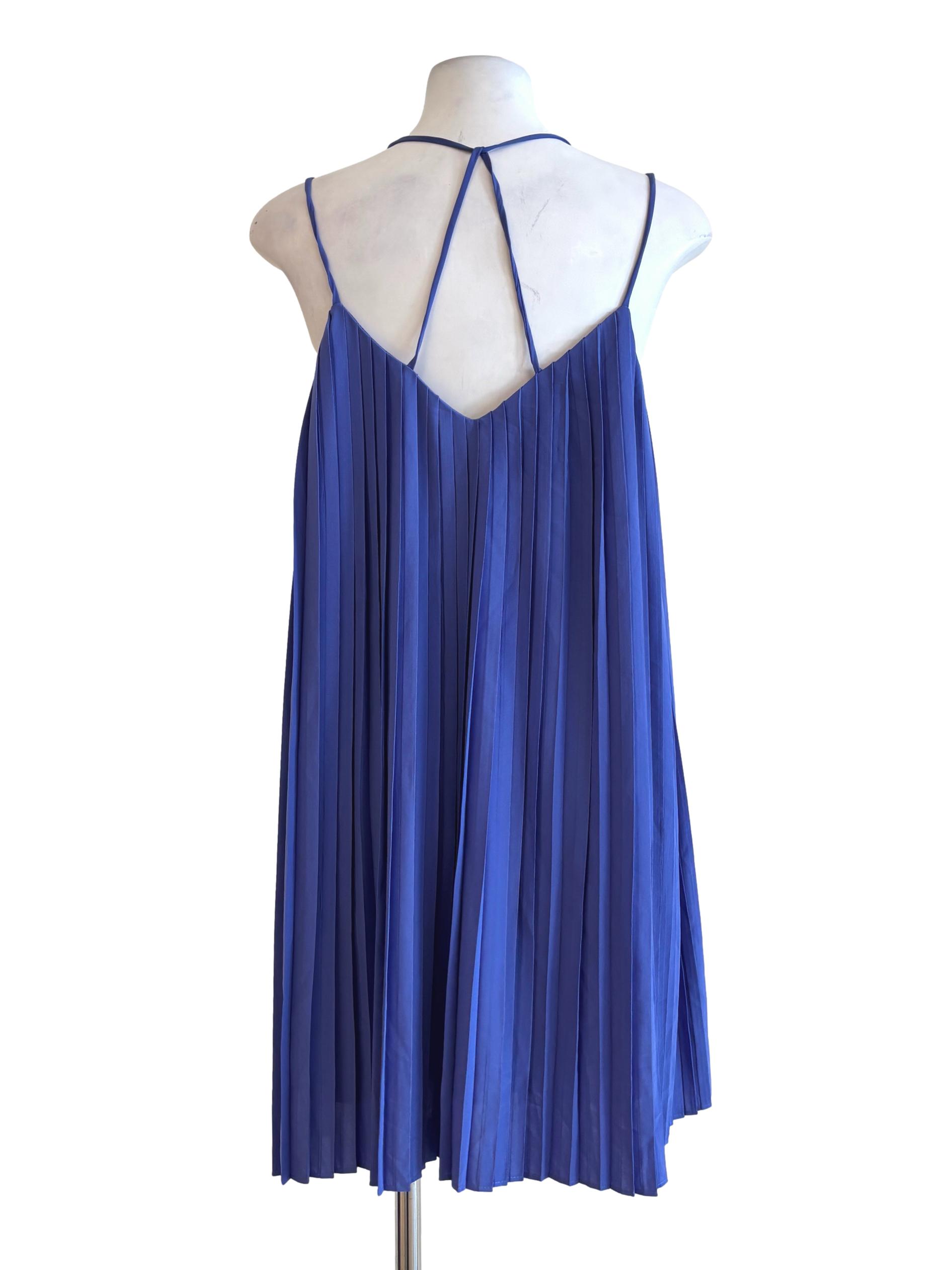 Purple Double Strap Pleated Shift Dress TTR