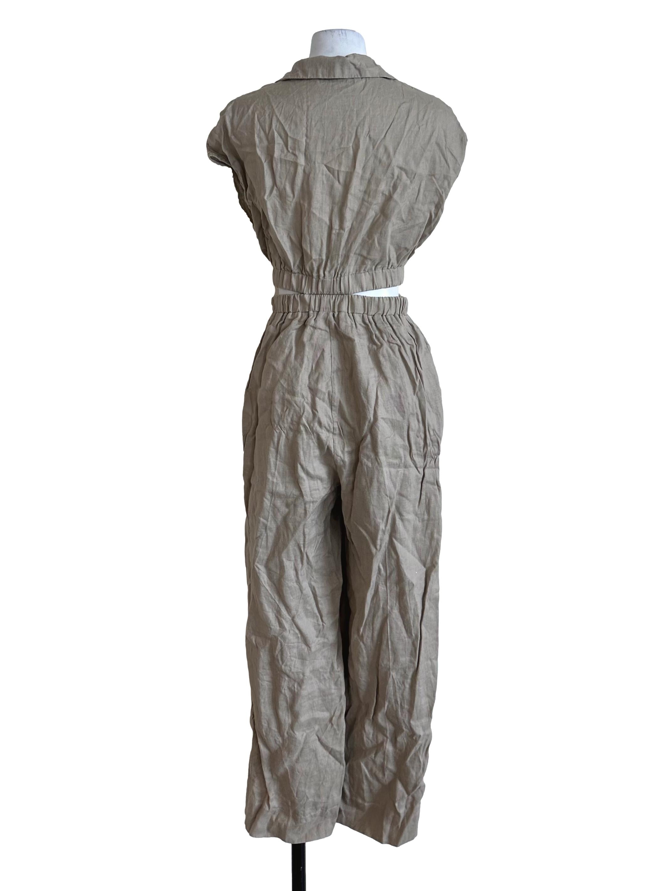 Coffee Brown Collar V Neck Jumpsuit TEM