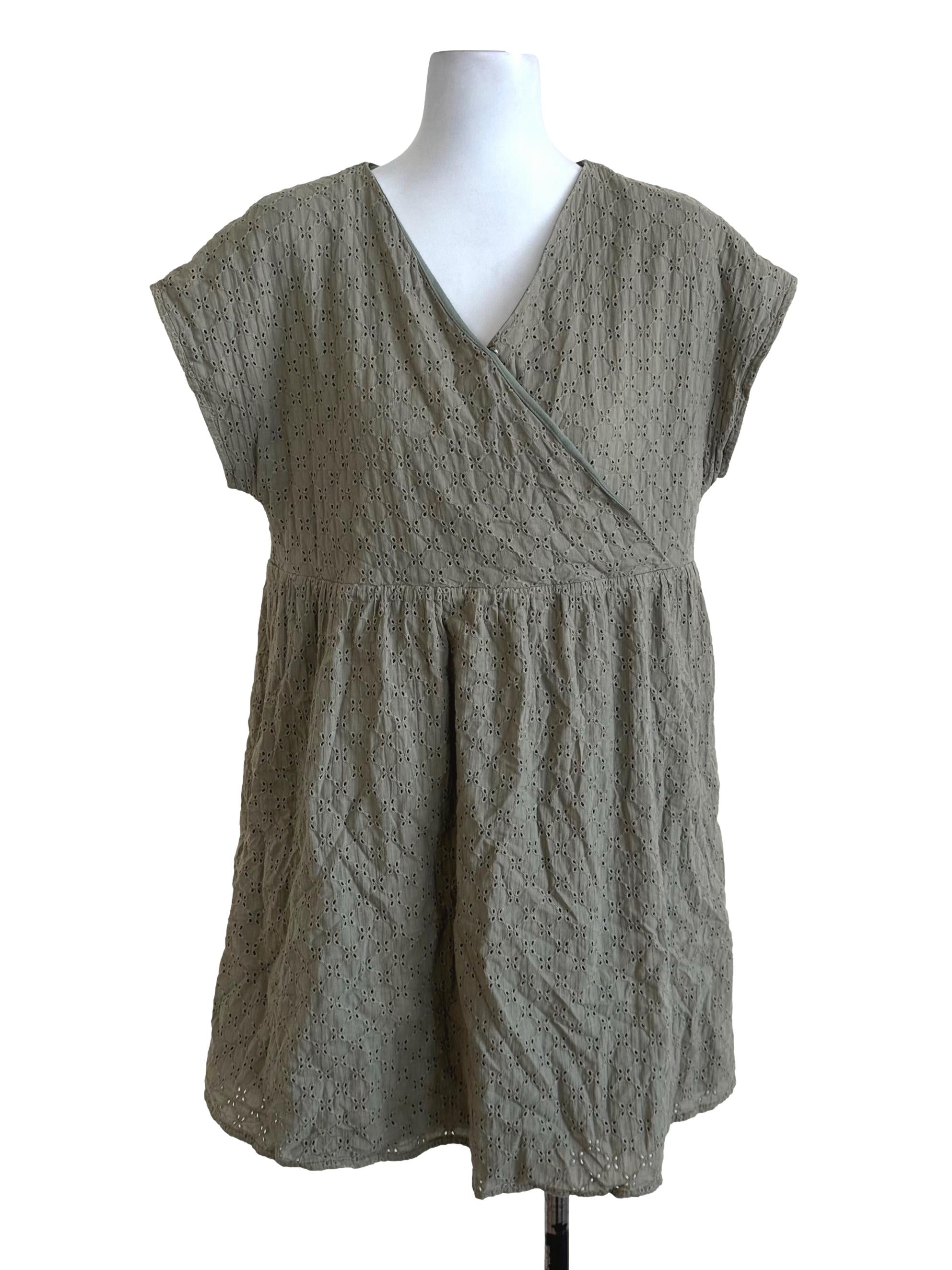 Olive Green Eyelet Embroidery Dress