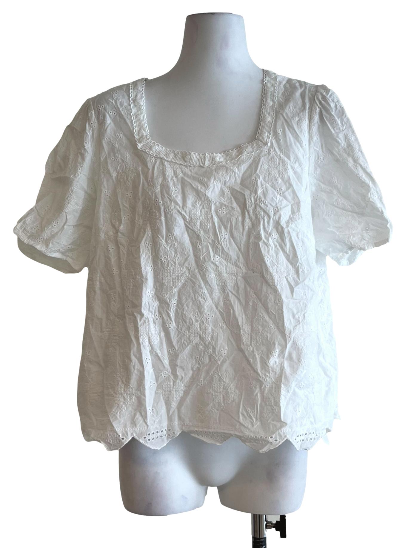 White Square Neckline Blouse