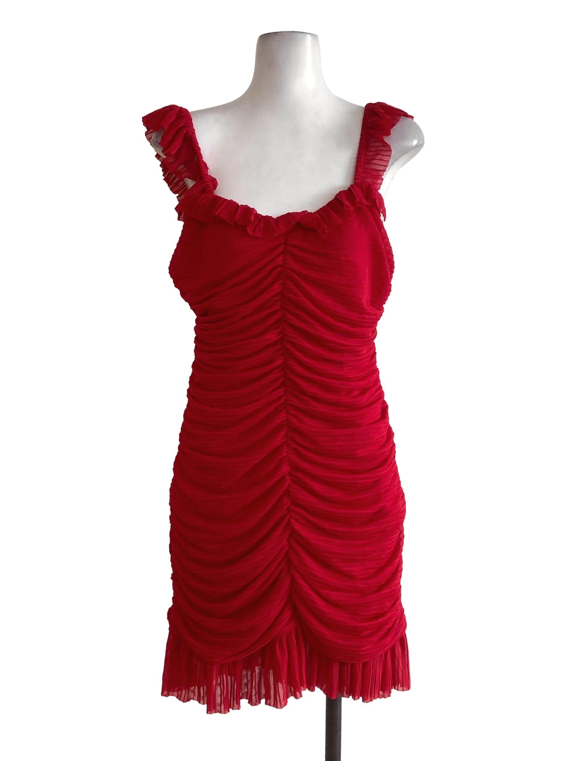 Rose Red Ruffle Drop Waist Sun Dress