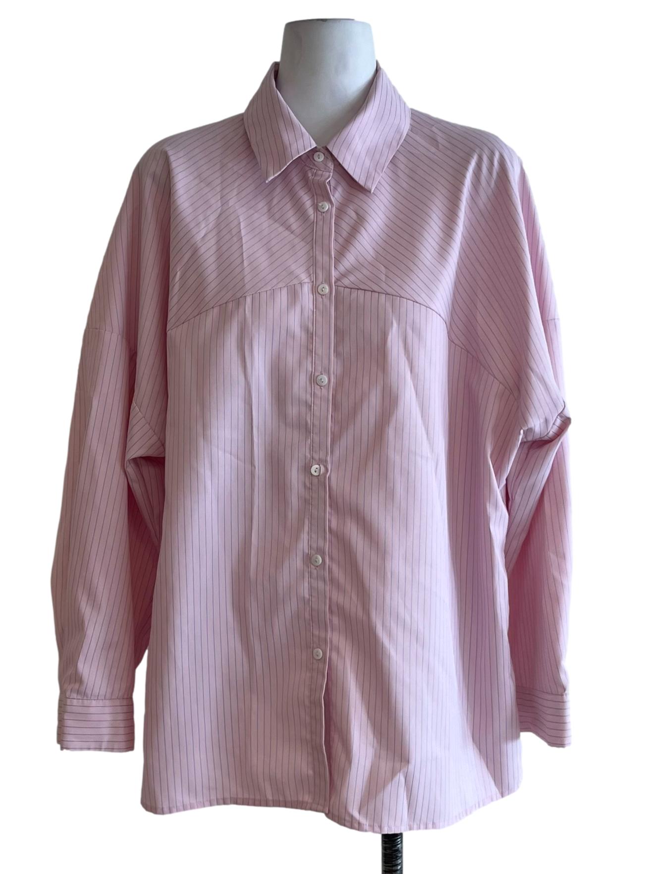 Blush Pink Candy Stripe Button-Down Blouse