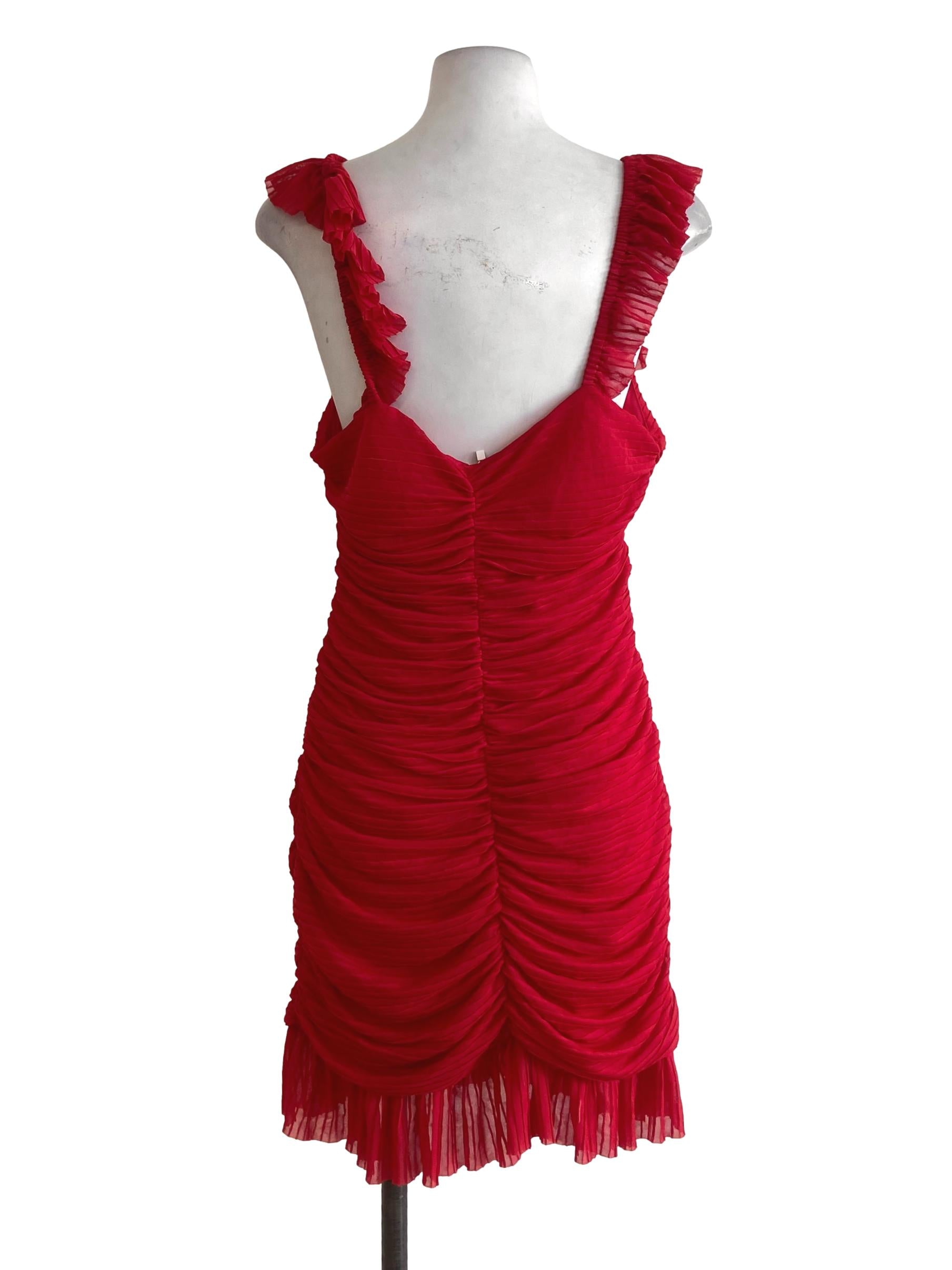 Rose Red Ruffle Drop Waist Sun Dress
