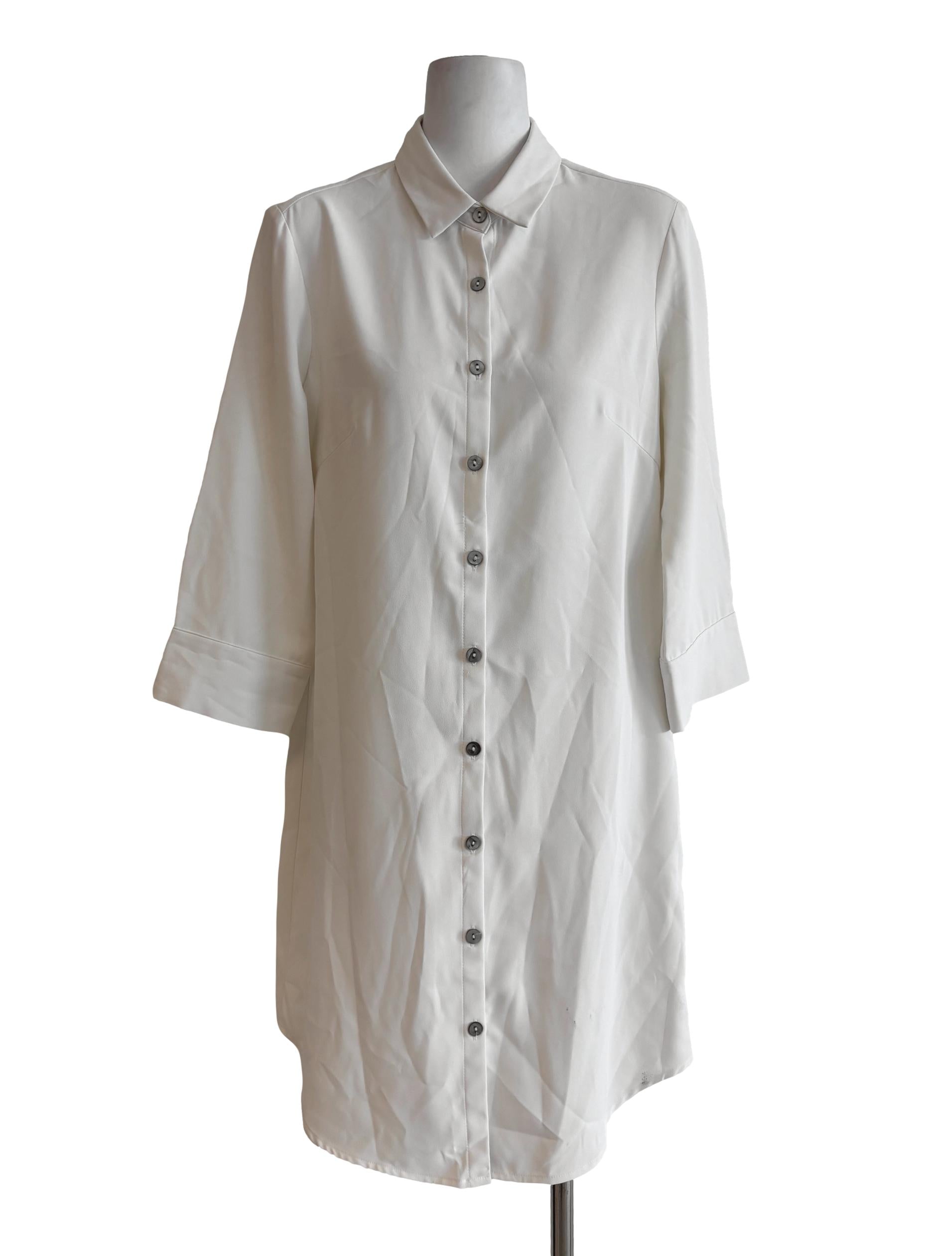Pearl White Long Sleeve Buttoned Shirt Dress LB