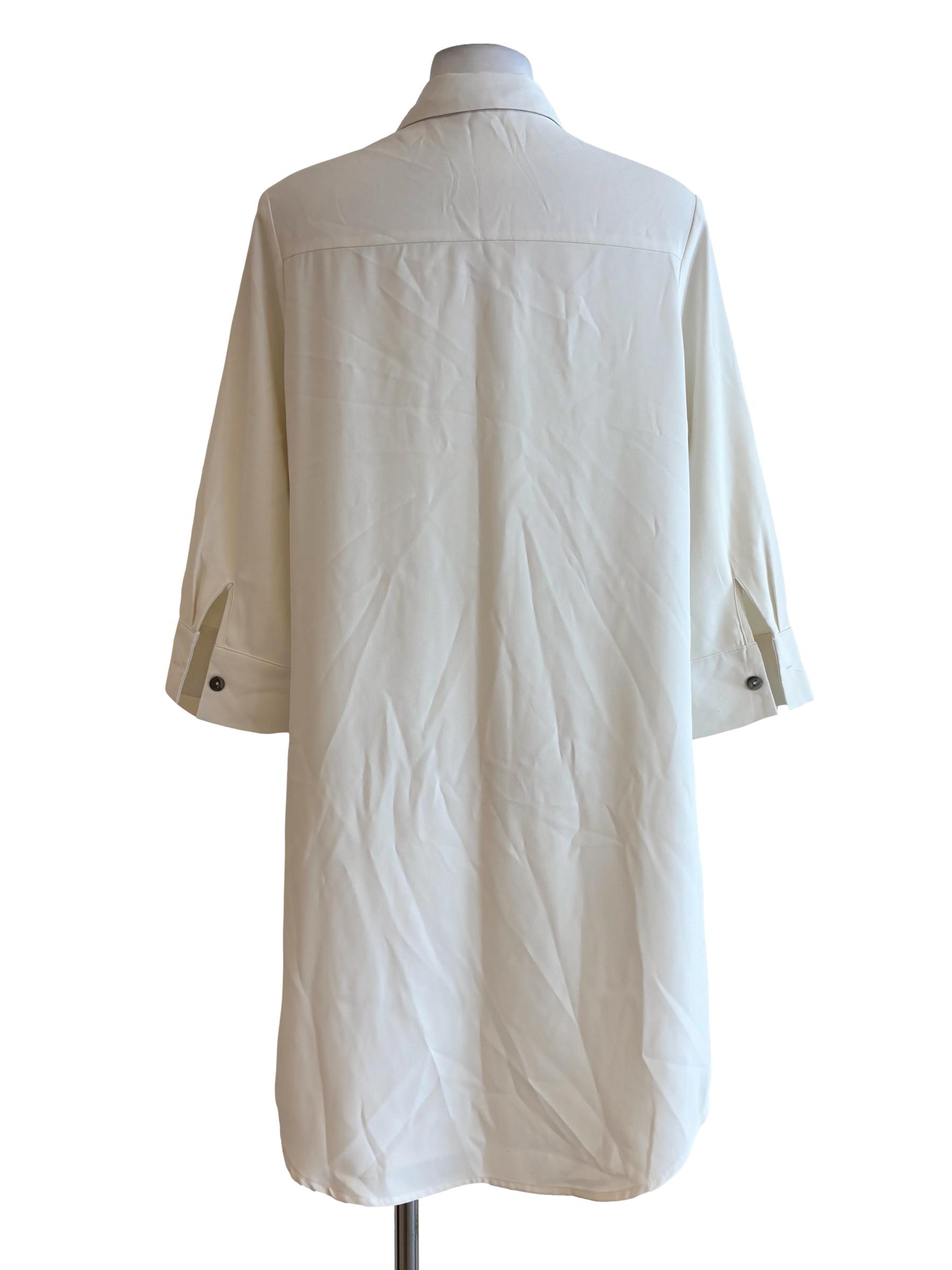 Pearl White Long Sleeve Buttoned Shirt Dress LB