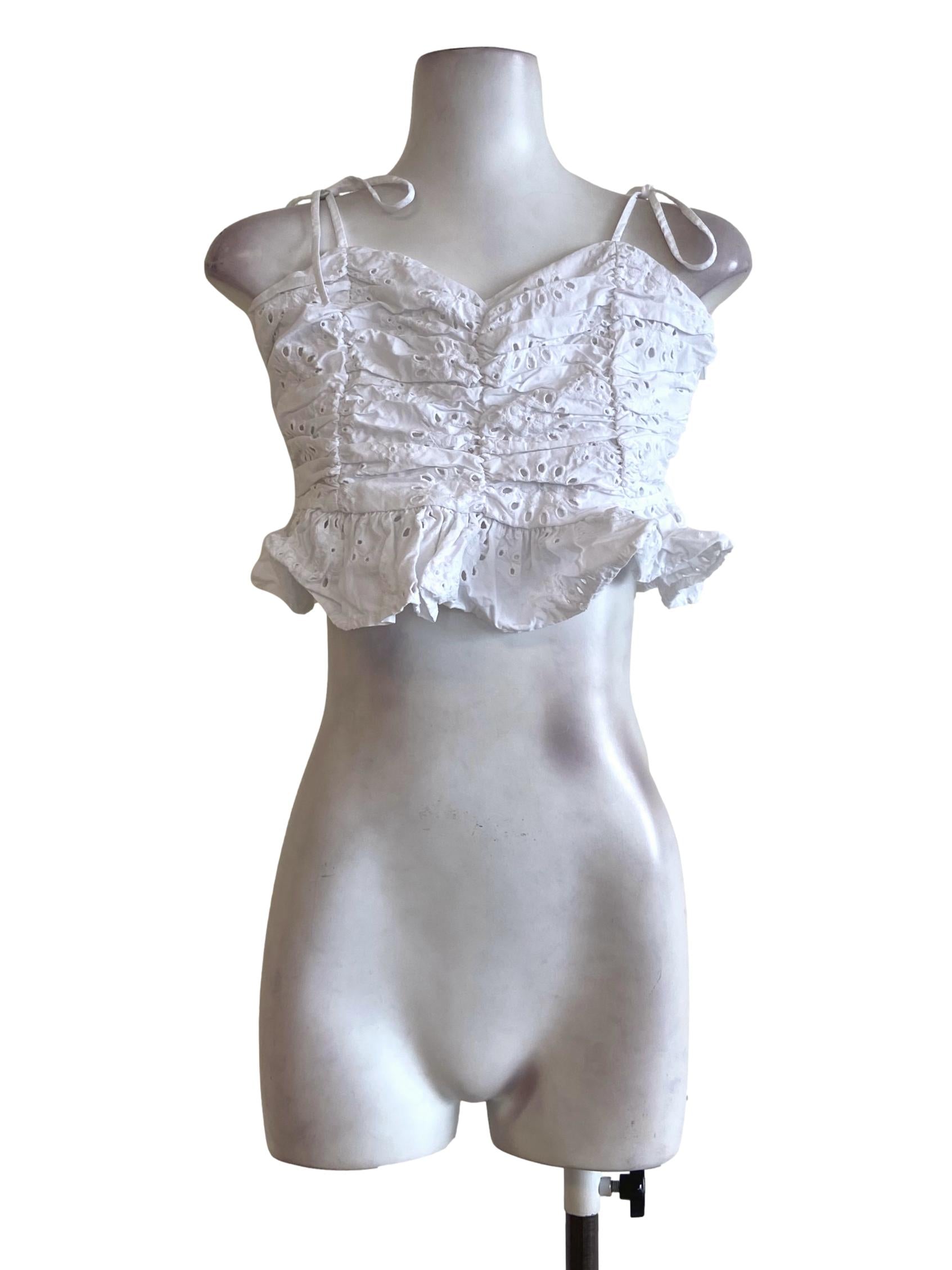 White Embroidery Floral Crop Top