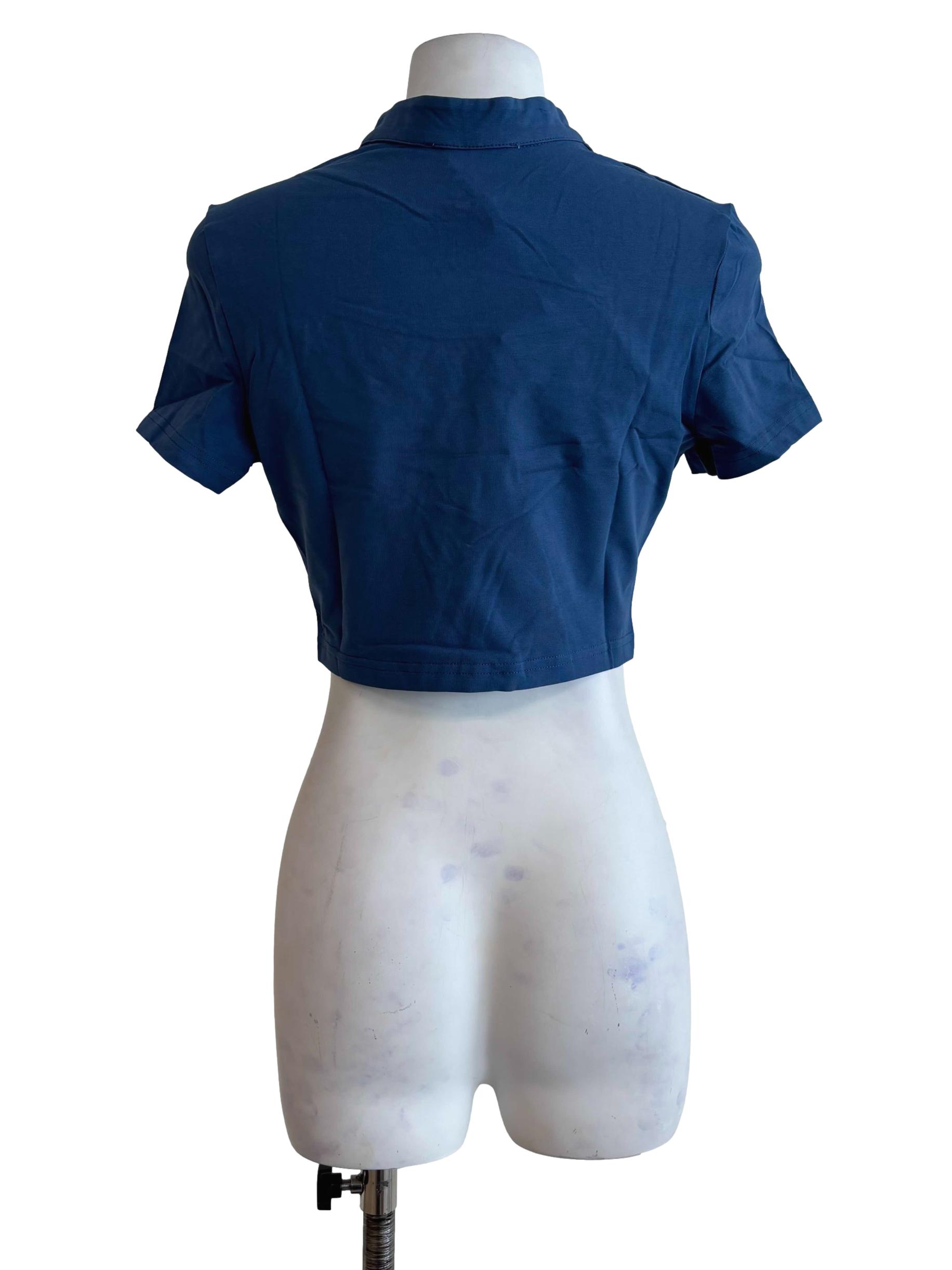 Blue Suki Mandarin Collar Crop Top