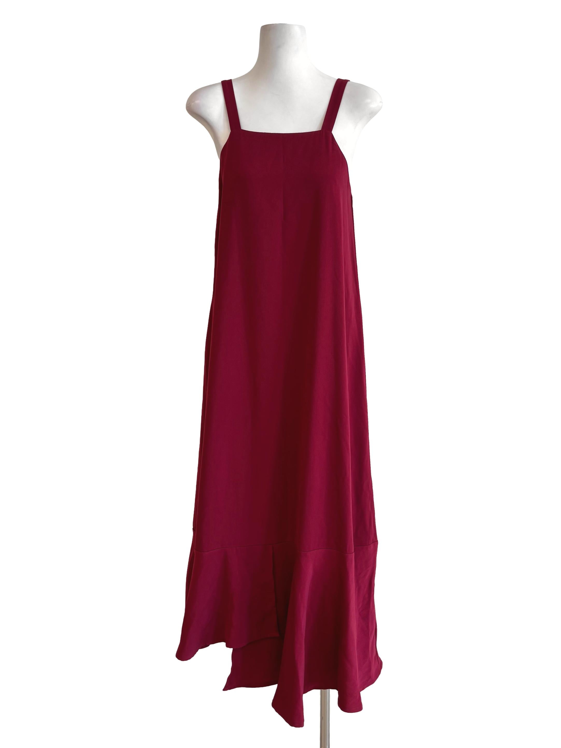 Carmine Red Apron Neck Ruffle Dress