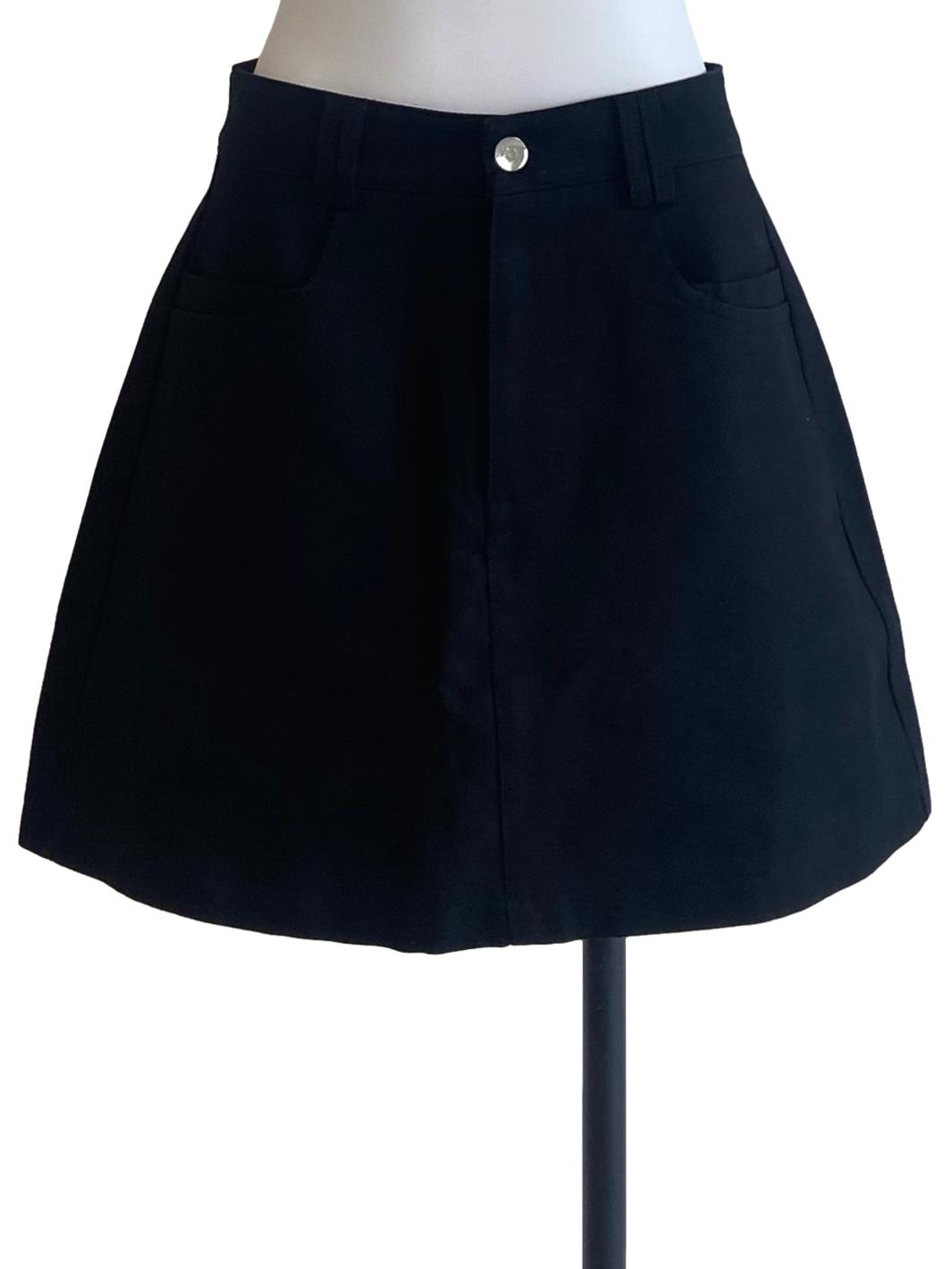 Black Herringbone Mini Jeans Skirt